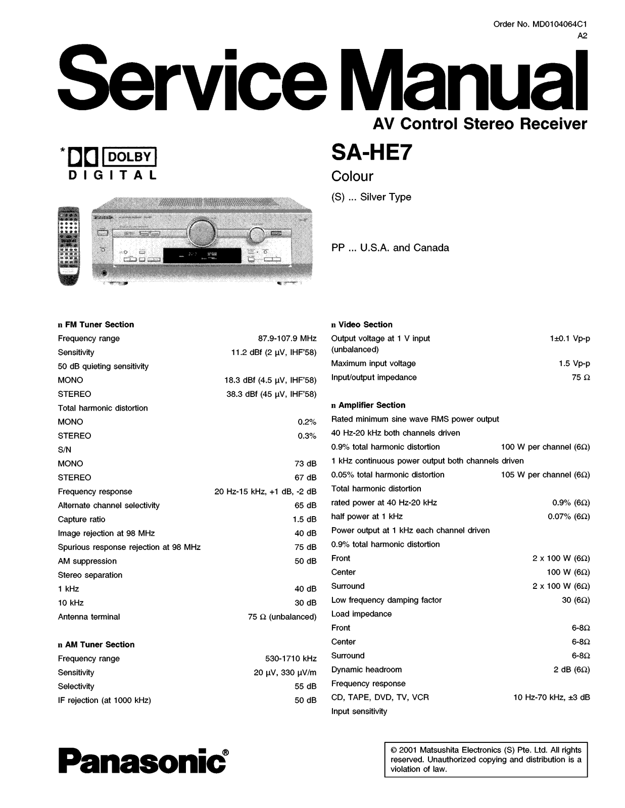 Panasonic SAHE-7 Service manual