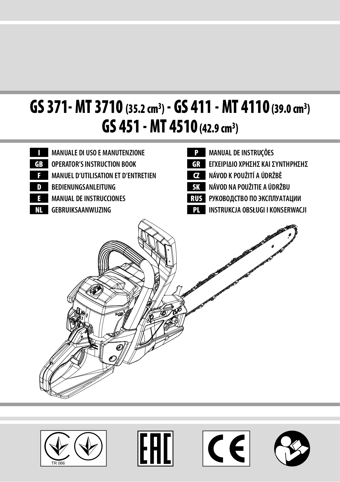 EMAK GS 371, MT 4110, MT 4510, MT 3710, GS 451 Operators Instruction Book