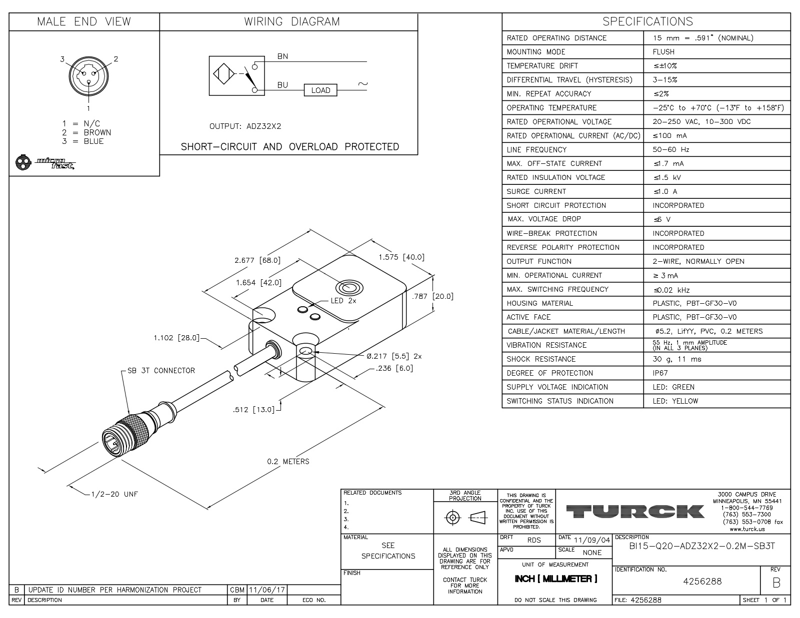 Turck BI15-Q20-ADZ32X2-0.2-SB3T Data Sheet