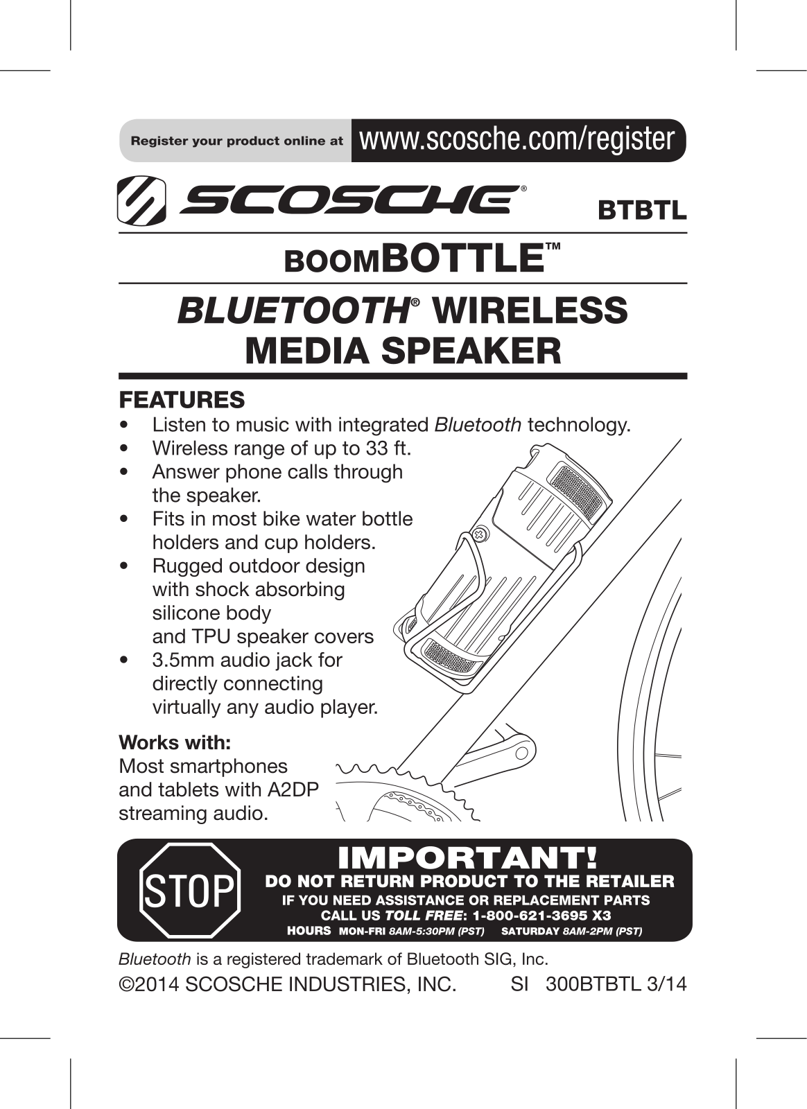 Scosche BTH2OGY, BTH2OBL, BTH2OBK User manual