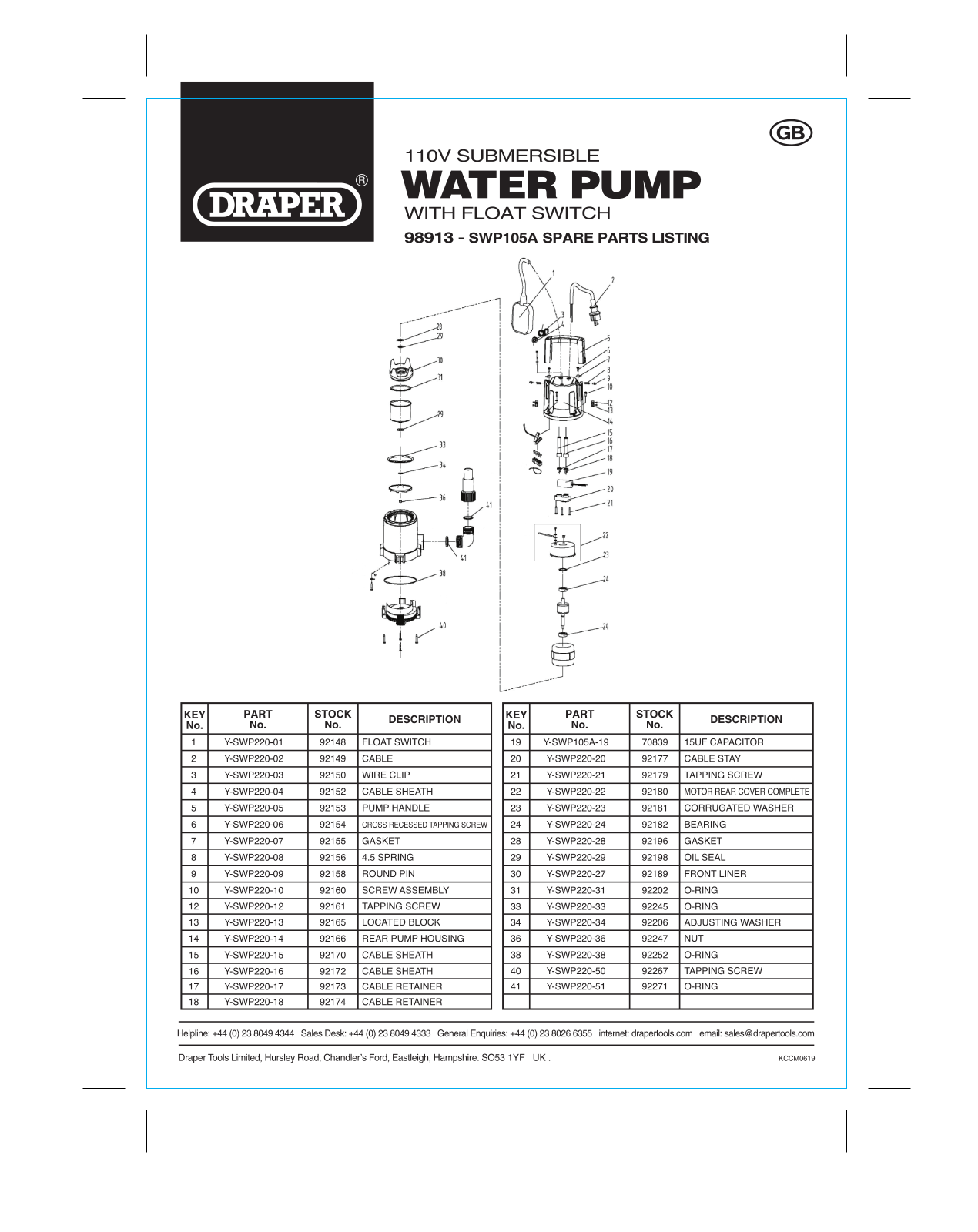 Draper Tools 98913 Parts Listing - ManualMachine.com