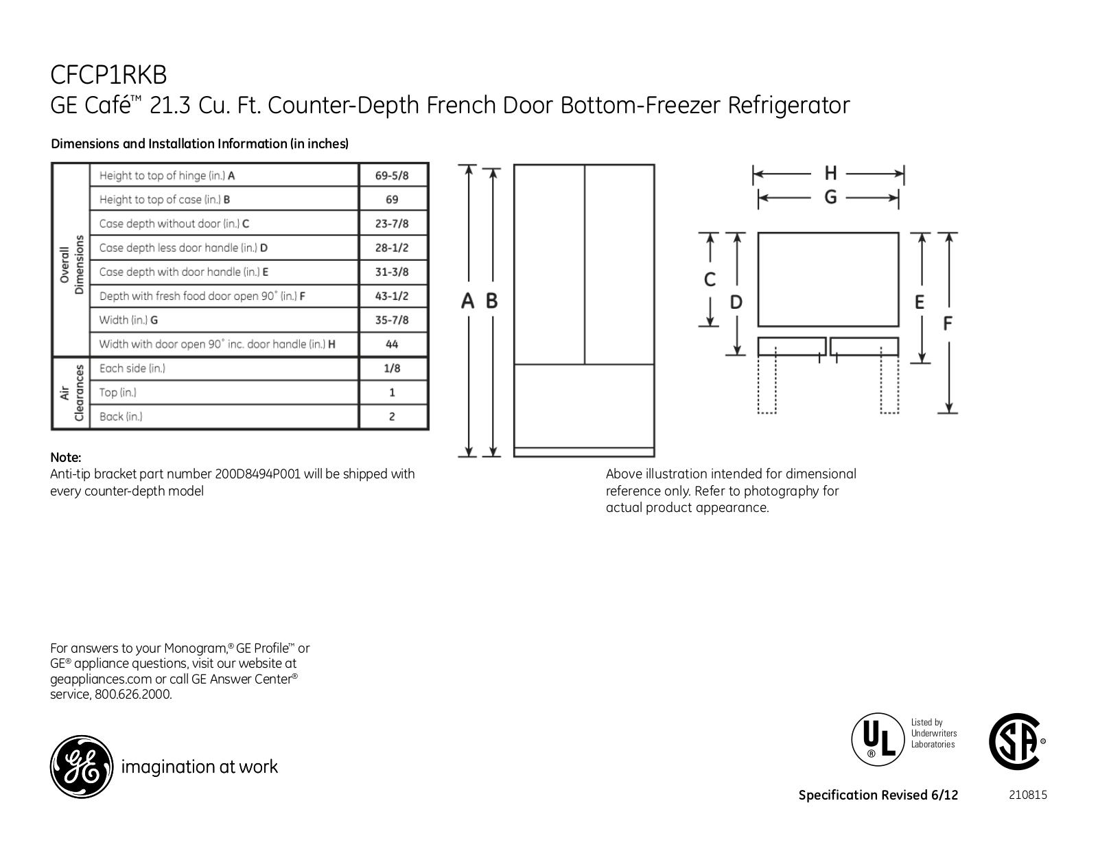 GE CFCP1RKB Specification