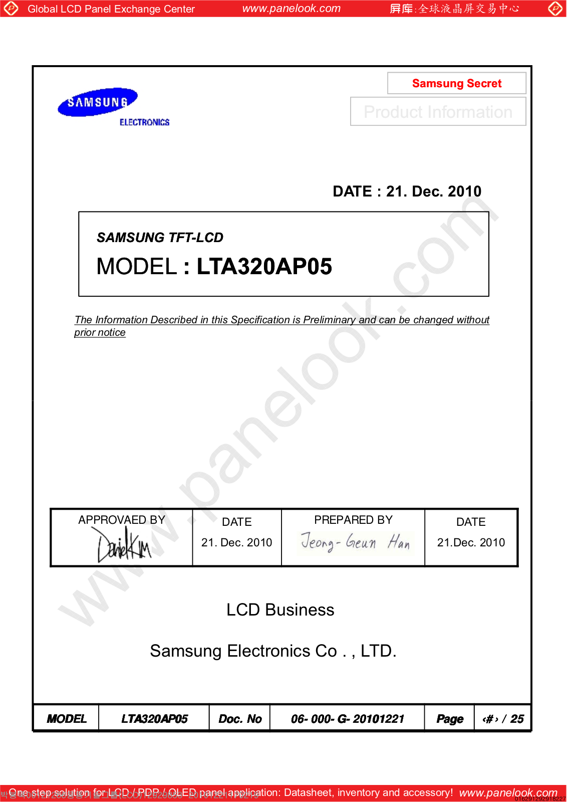 SAMSUNG LTA320AP05 Specification