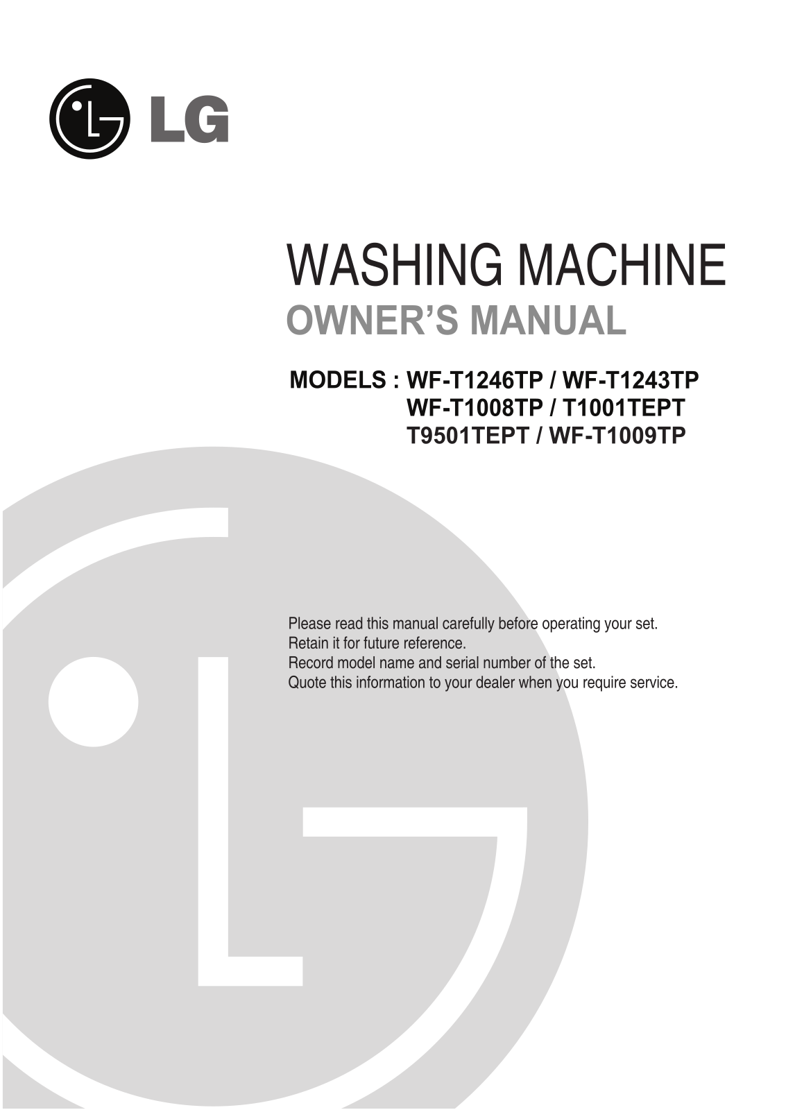 LG WF-T1009TP Owner's Manual