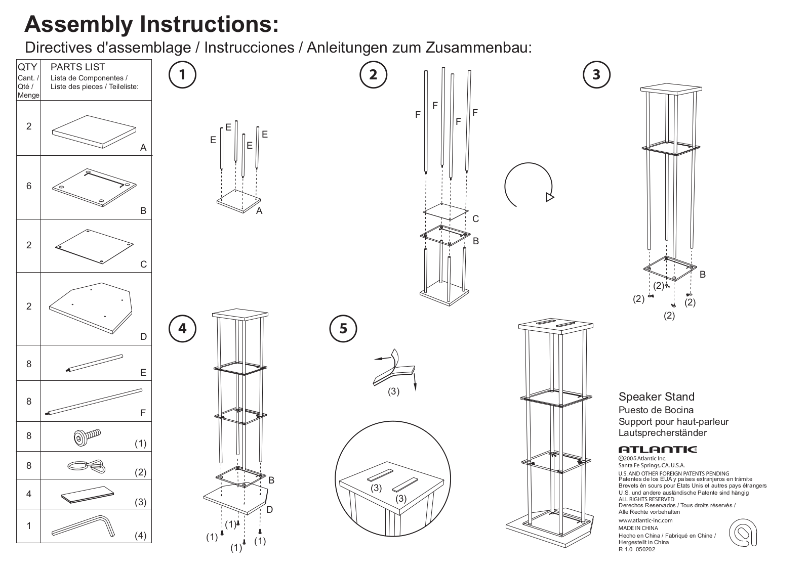 Atlantic Speaker Stand 050202 User Manual