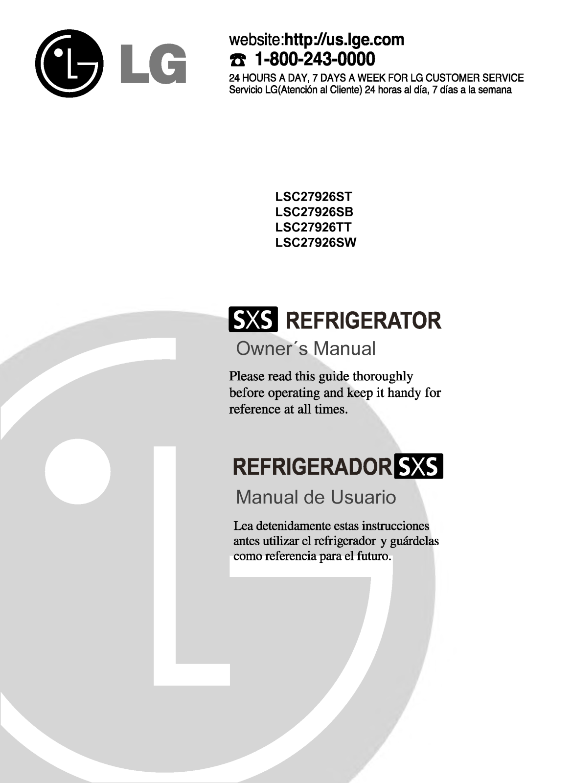 LG LSC27926ST, LSC27926TT, LSC27926SW User Manual