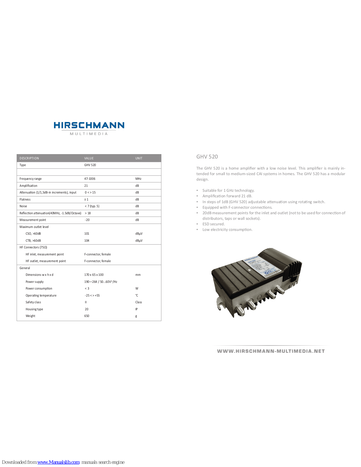Hirschmann GHV 520 Installation Instructions Manual - ManualMachine.com