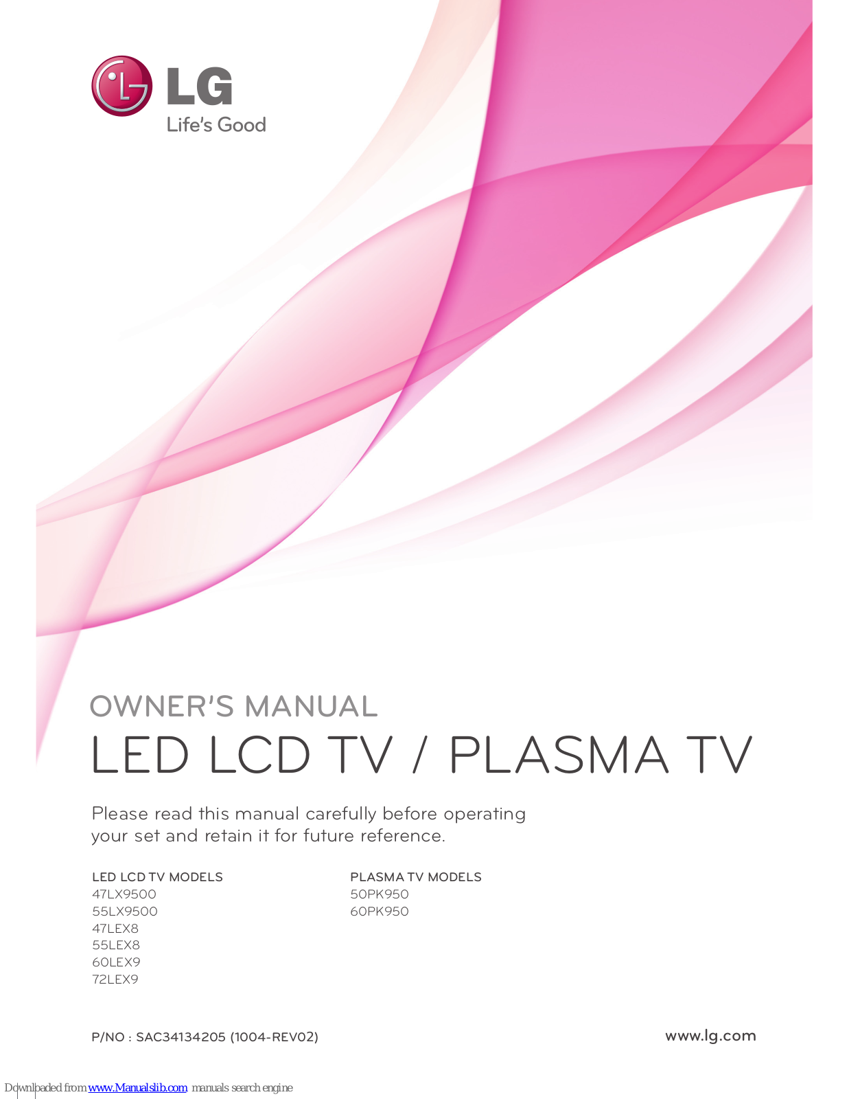 LG INFINIA 47LX9500, 72LEX9, 55LX9500, 50PK950, 60PK950 Owner's Manual