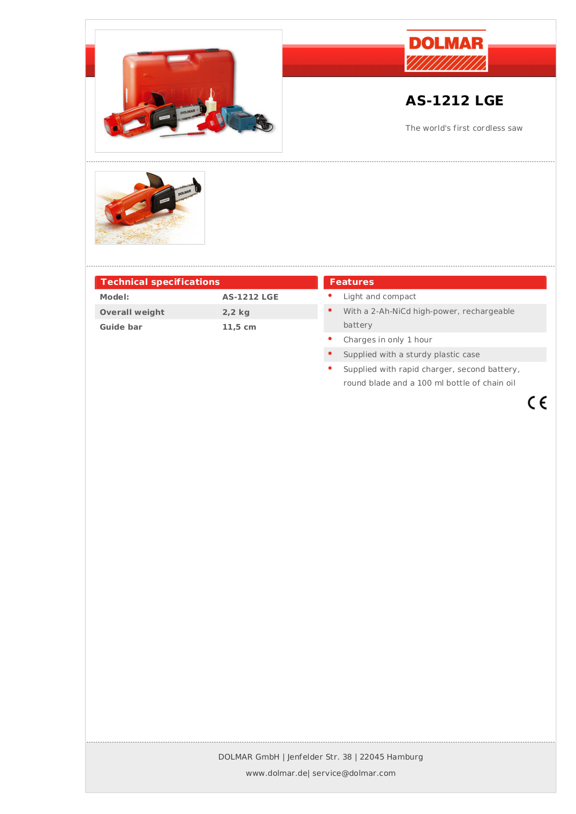 Dolmar AS-1212 LGE SPECIFICATIONS