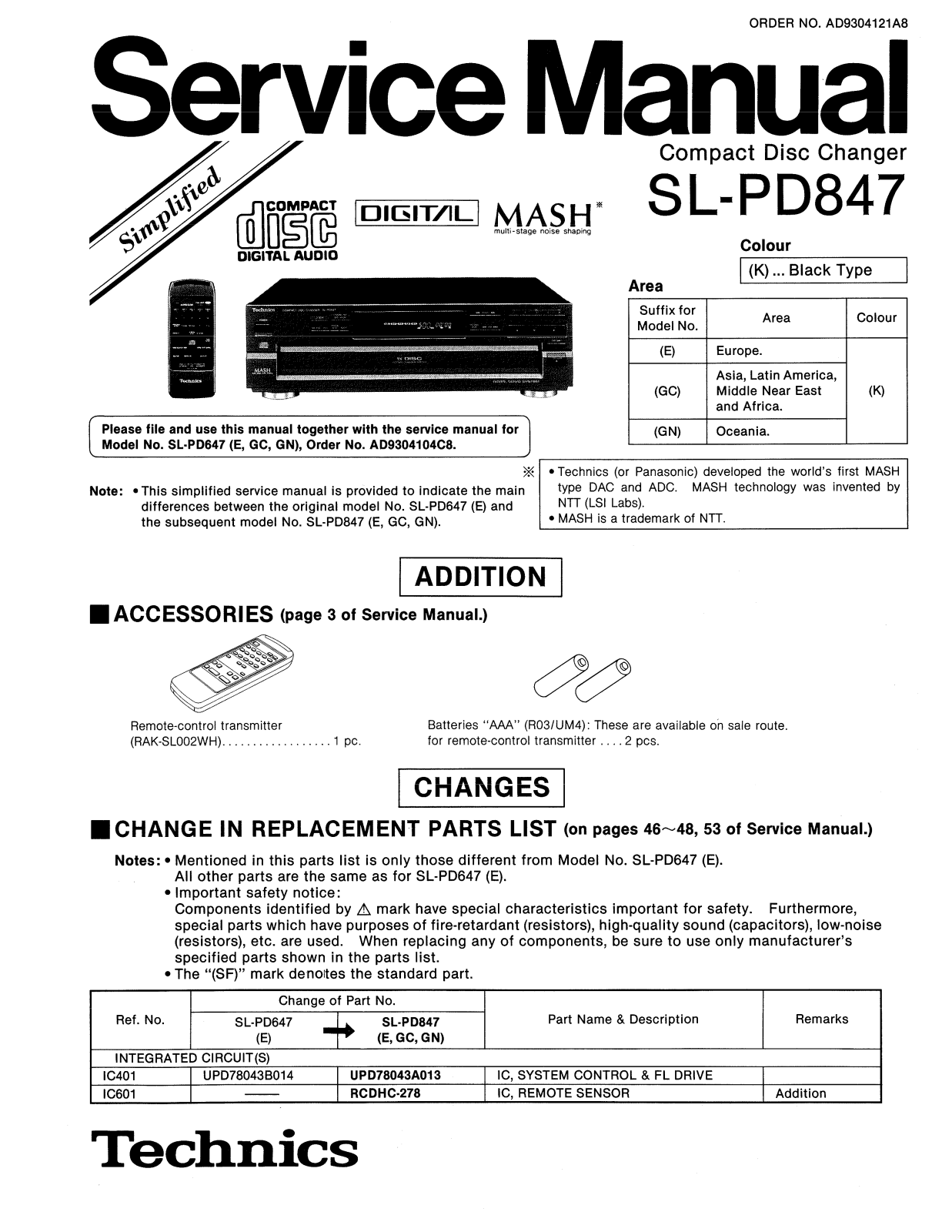 Technics SL-PD-847 Service Manual