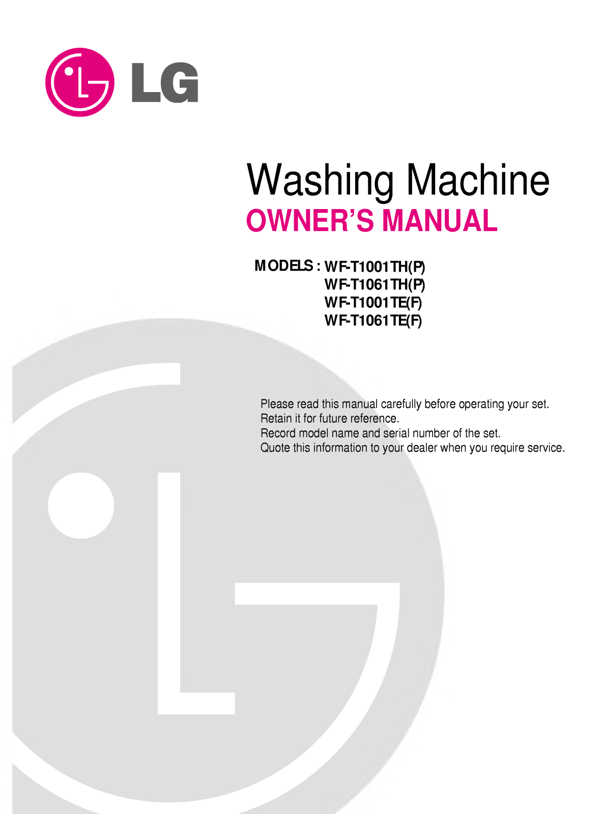 LG WF-T1001TP, WF-T1001TH, WF-T1011TH User Manual