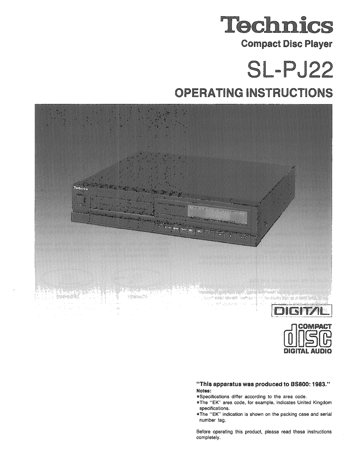 Panasonic SL-PJ22 User Manual