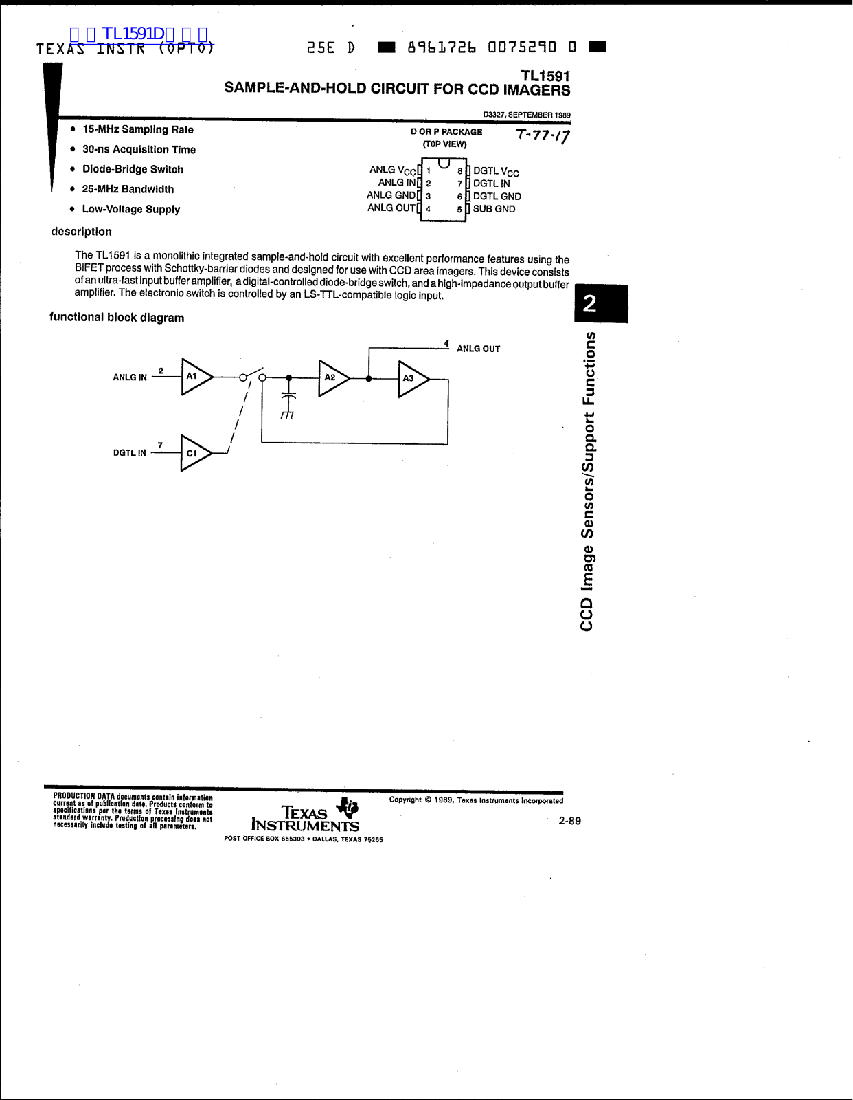 TEXAS INSTRUMENTS TL1591 Technical data