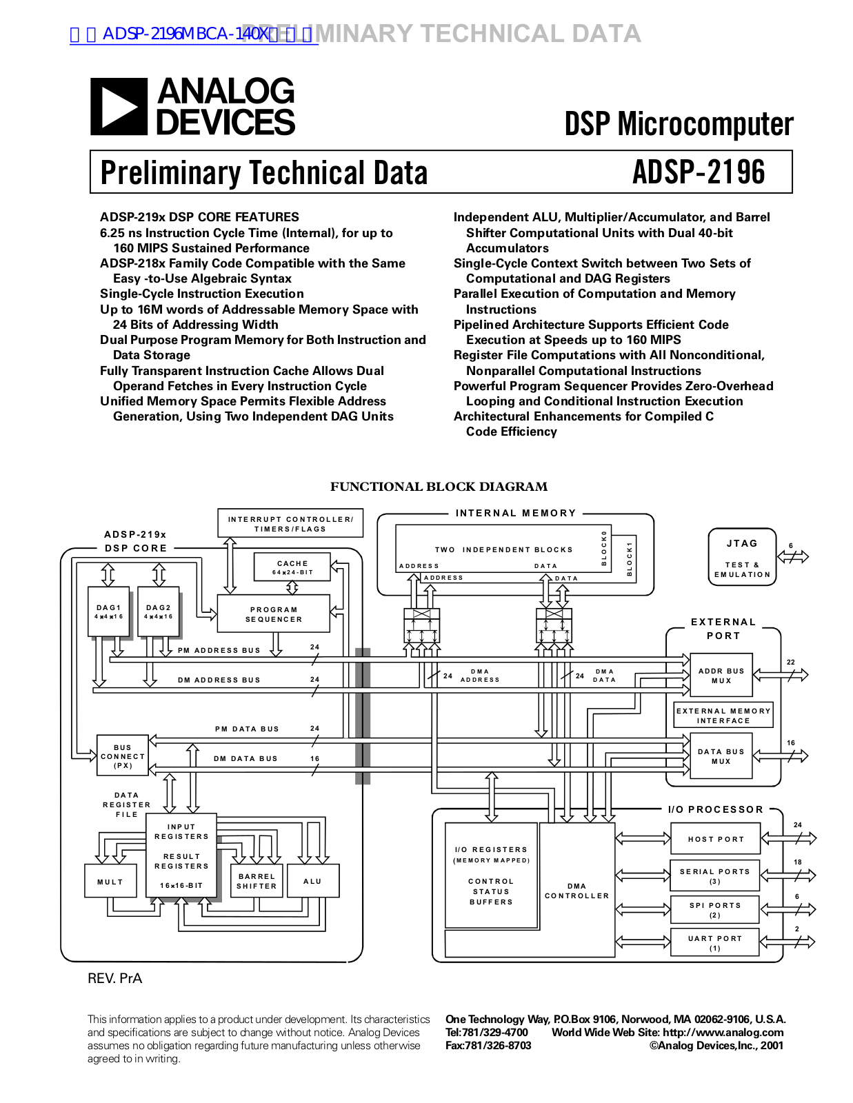 ANALOG DEVICES ADSP-2196 Service Manual