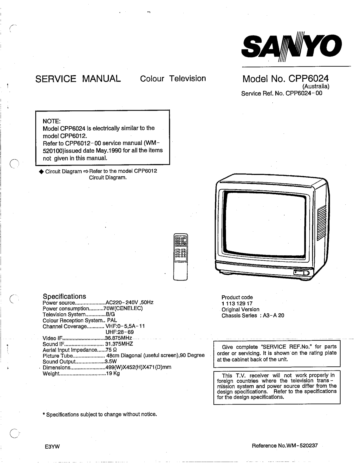 SANYO cpp6024 Service Manual