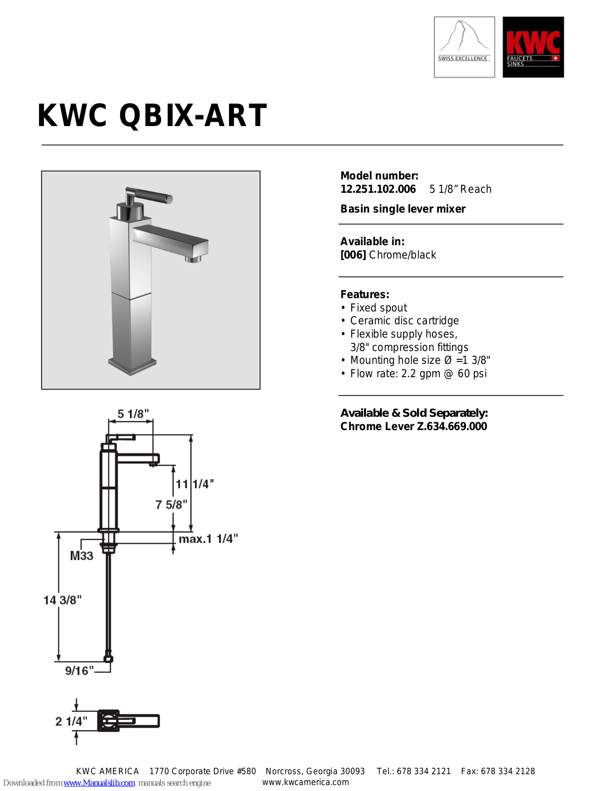 KWC Qbix-Art 12.251.102.006 Specification Sheet