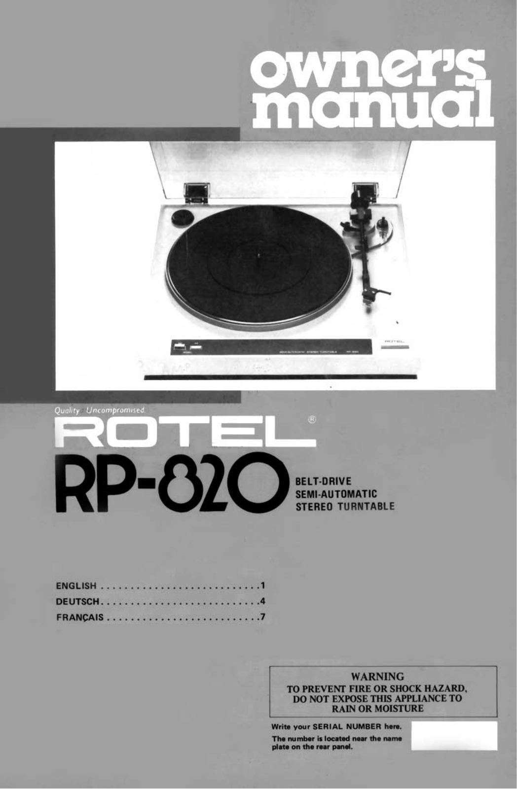 Rotel RP-820 Owners manual