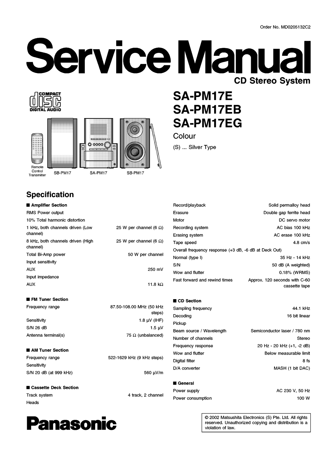 Panasonic SA-PM17 Service manual