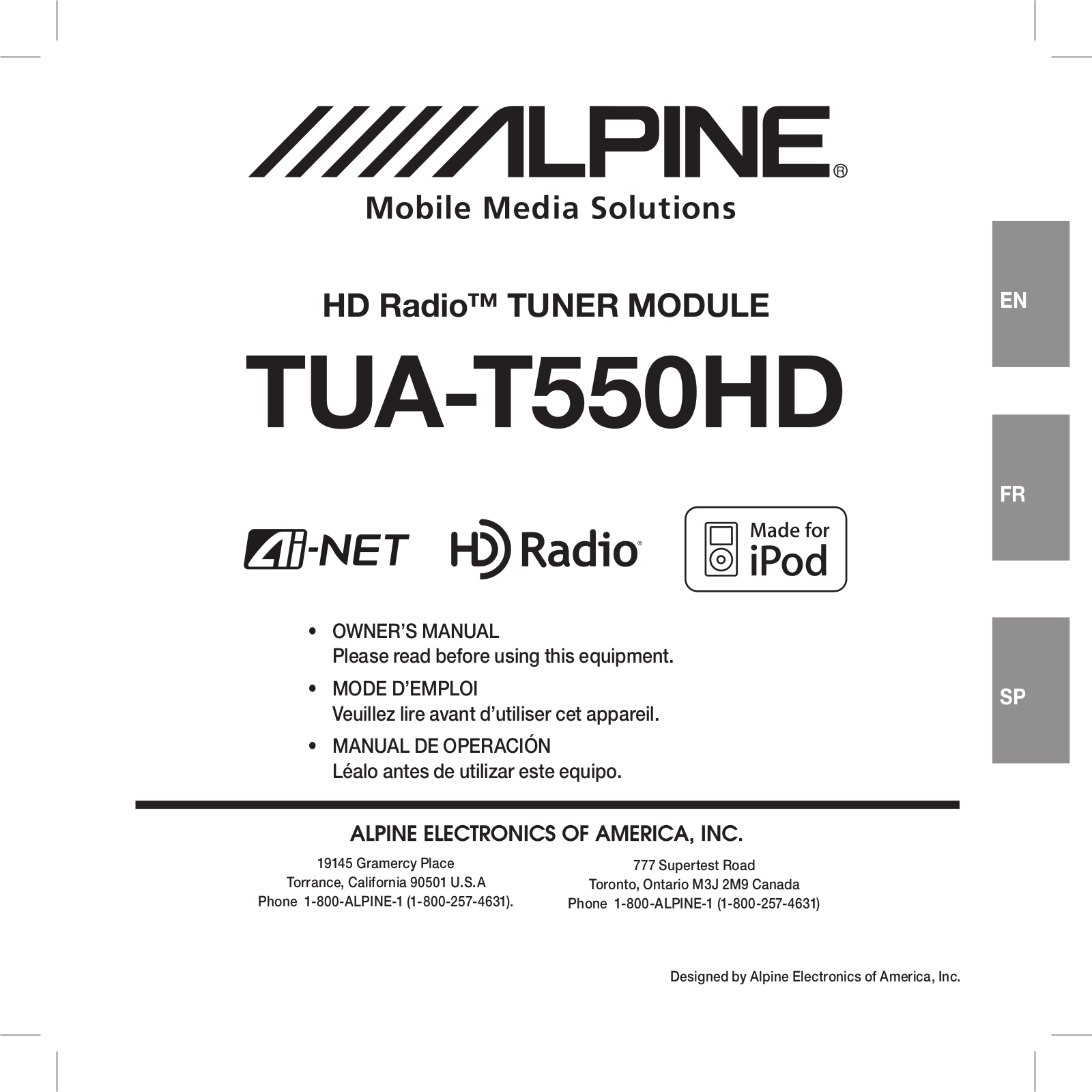 Alpine TUA-T550HD User Manual