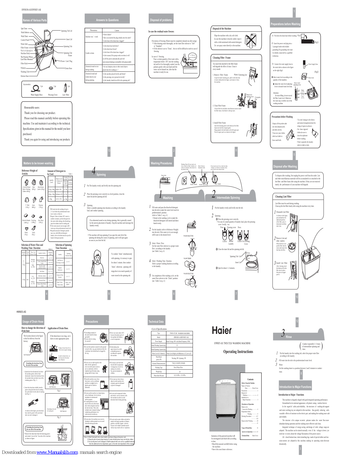 Haier HWM30-AS, JW-W30A, XPB30-AS, HWM35-AS User Manual