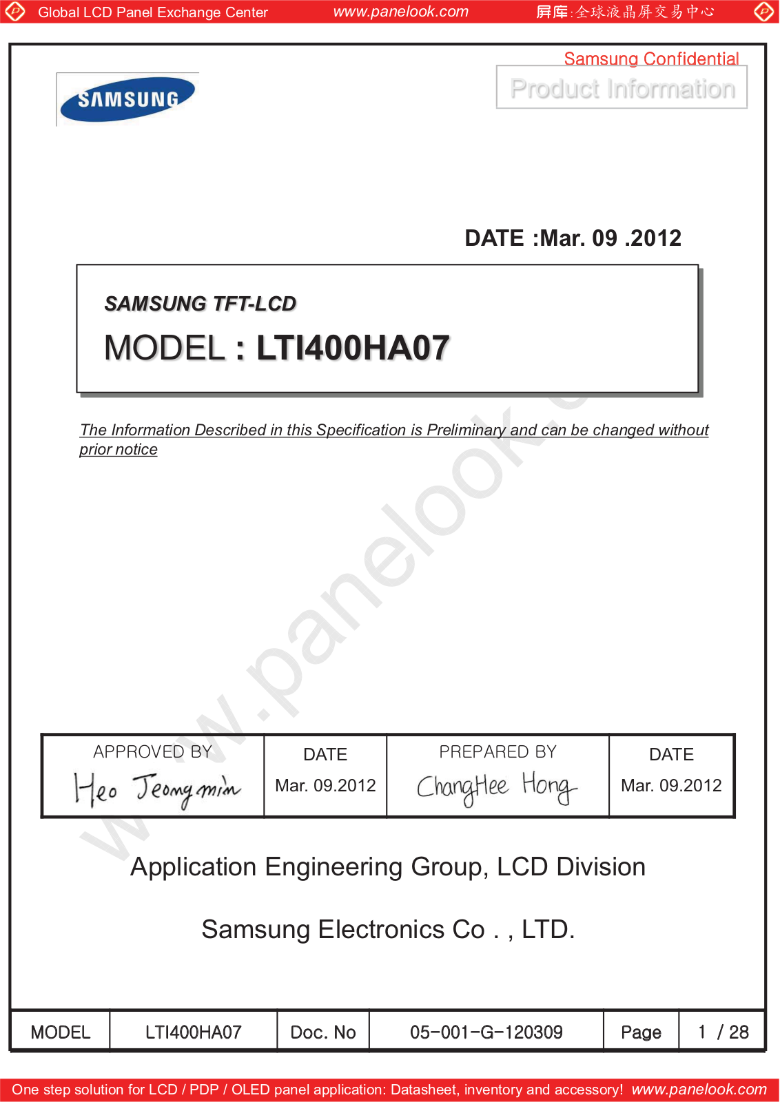 SAMSUNG LTI400HA07 Specification