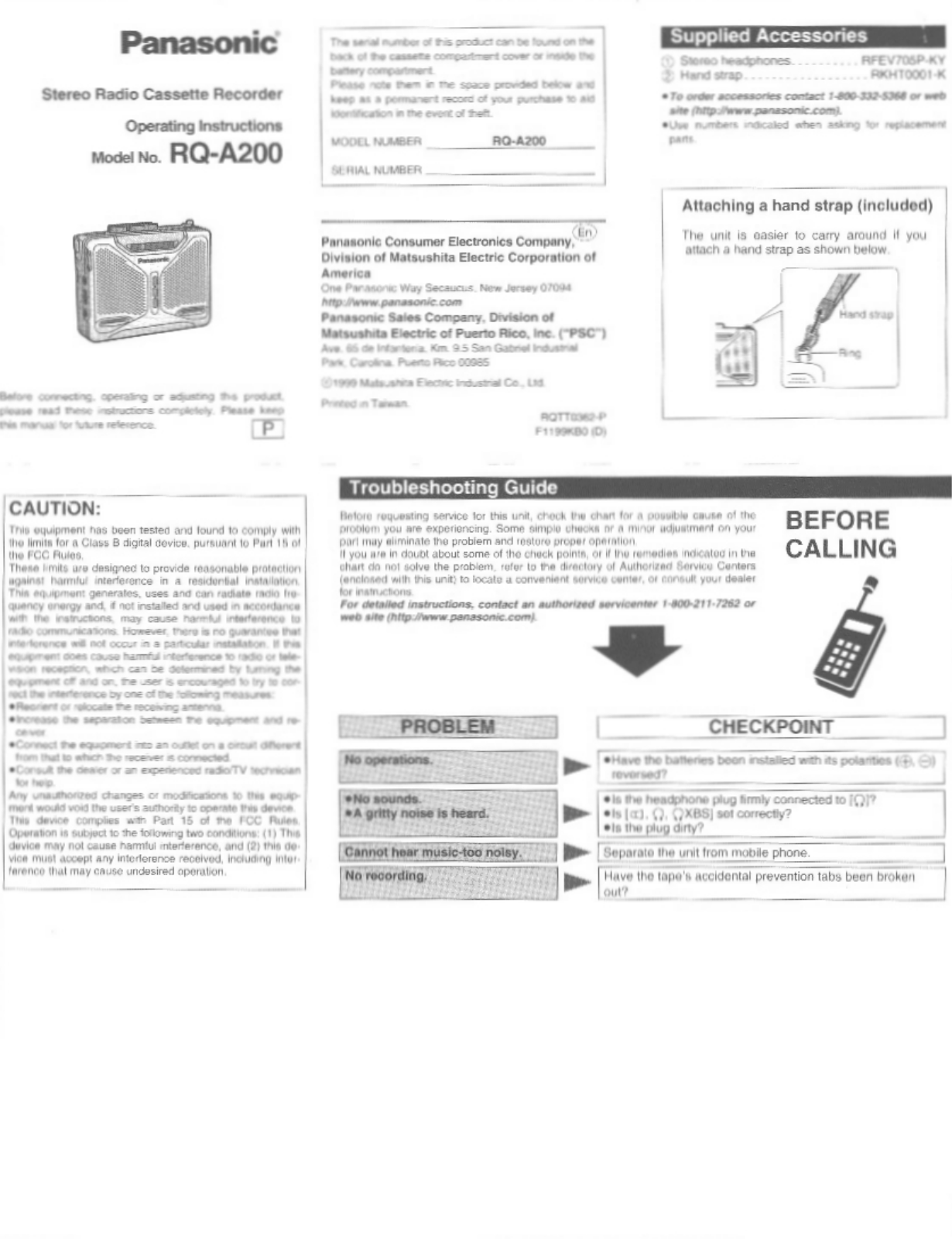 Panasonic rq-a200 Operation Manual