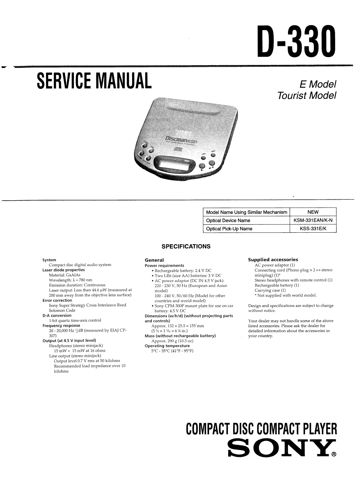 Sony d-330 Service Manual