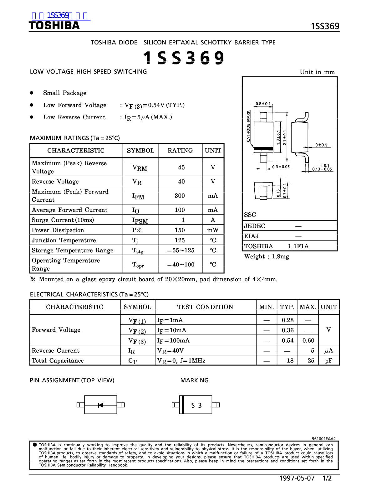 TOSHIBA 1SS369 Technical data