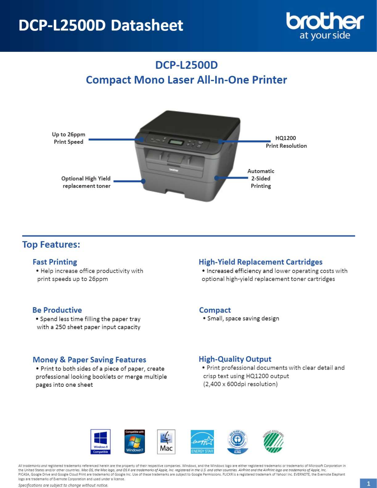 Brother DCP-L2500D Datasheet