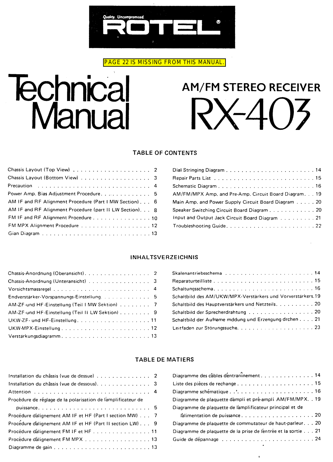 Rotel RX-403 Service manual