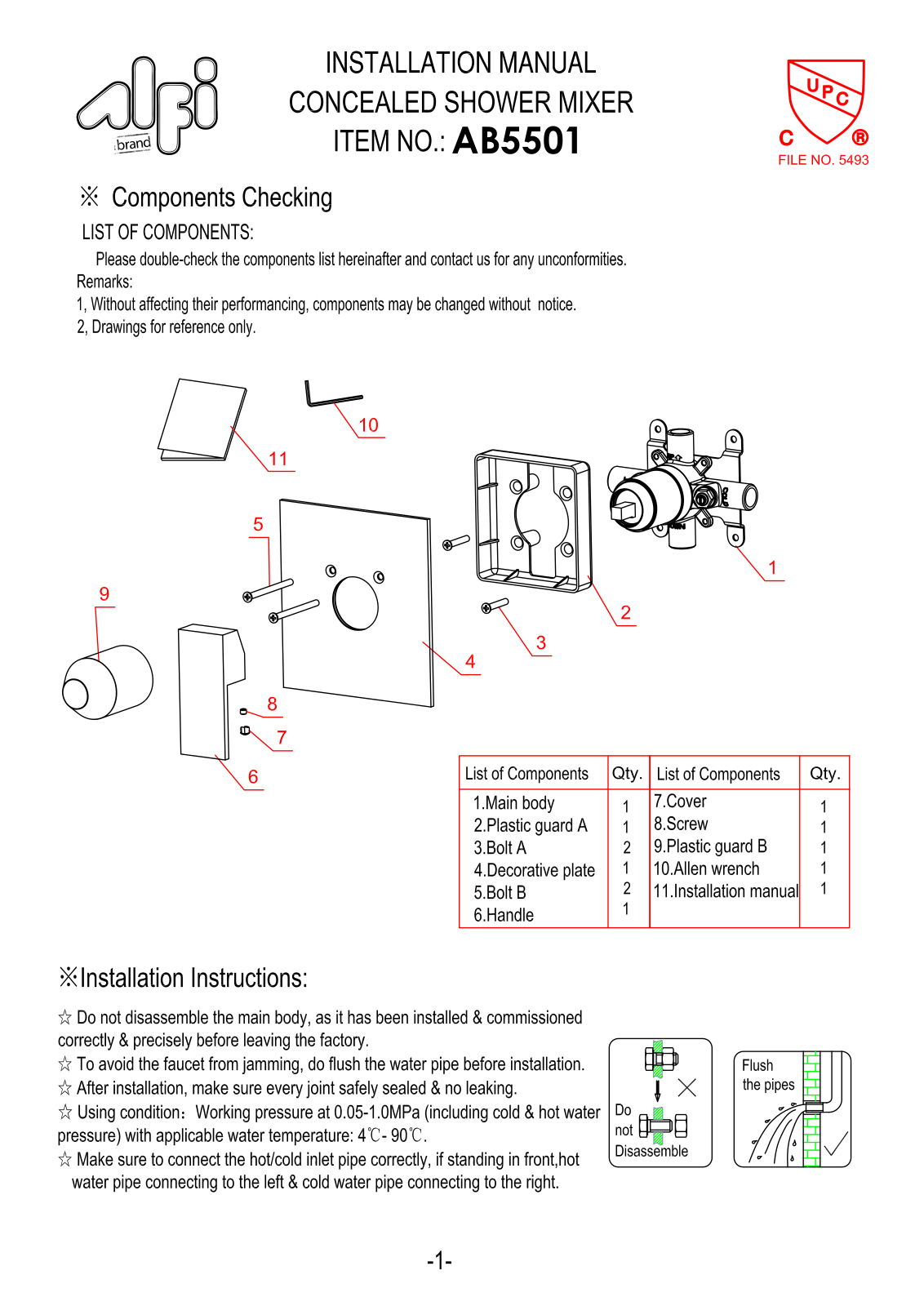 Alfi AB5501PC, AB5501BN Installation Manual