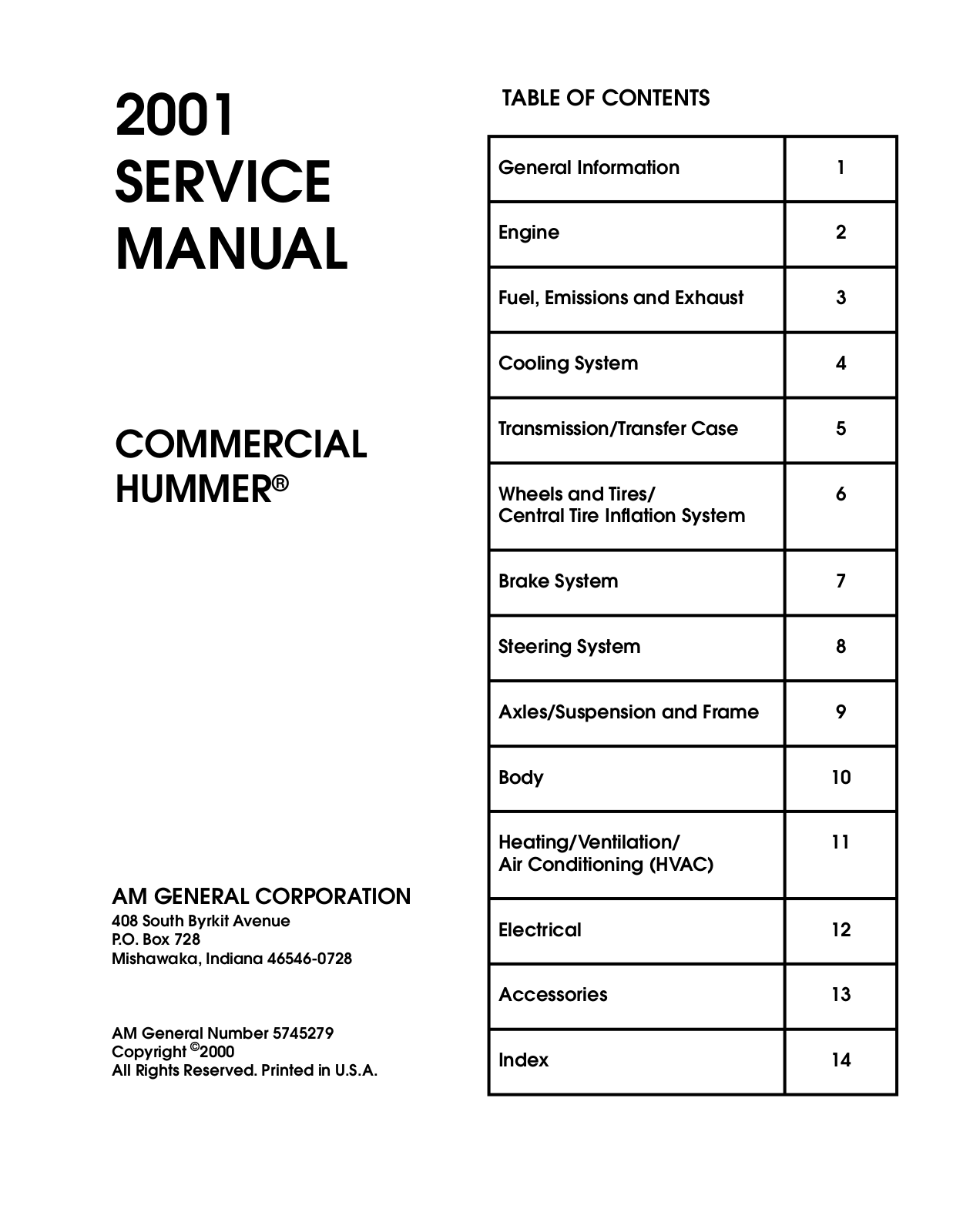 Hummer H1 2001 User Manual