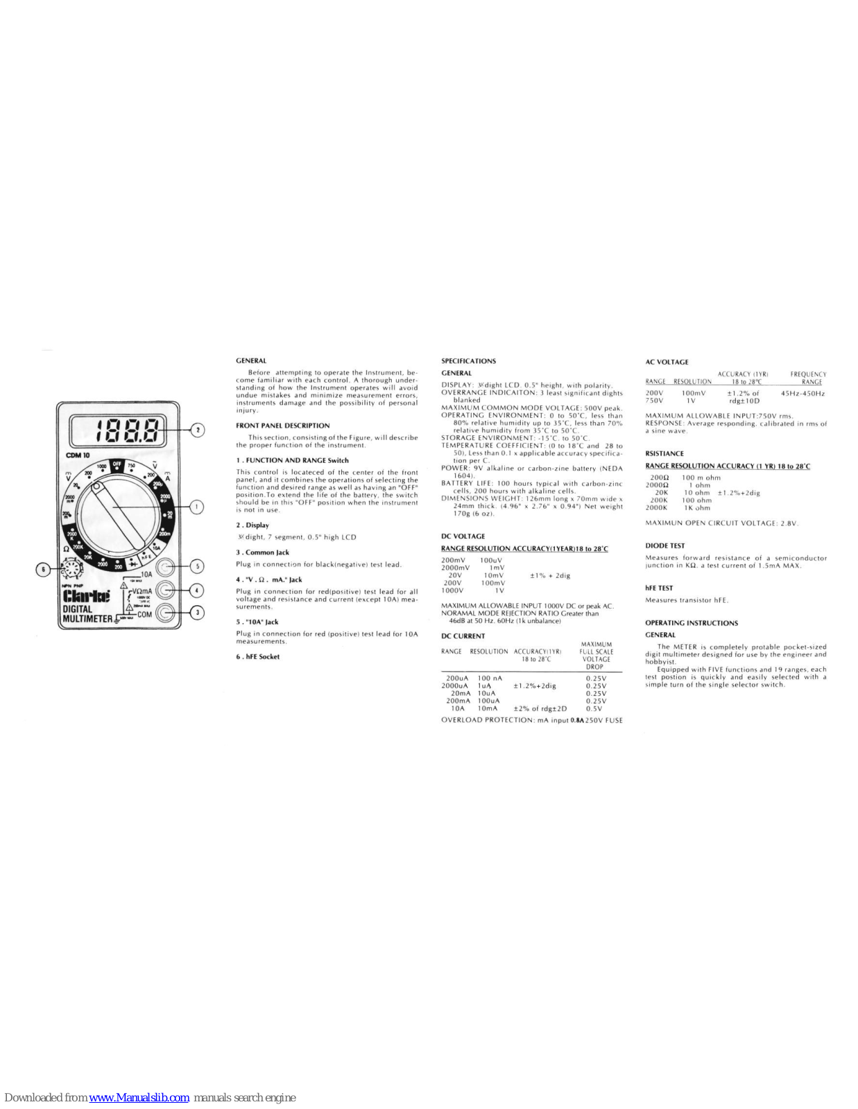 Clarke CDM10 Operating Instructions Manual - ManualMachine.com