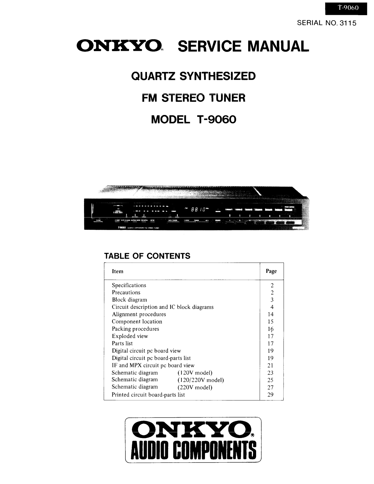 Onkyo T-9060 Service manual
