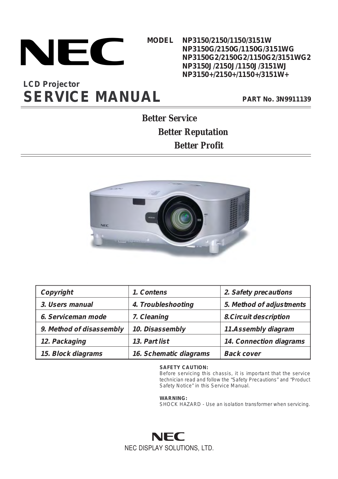 NEC NP1150, NP2150, NP3150, NP3151 Schematic