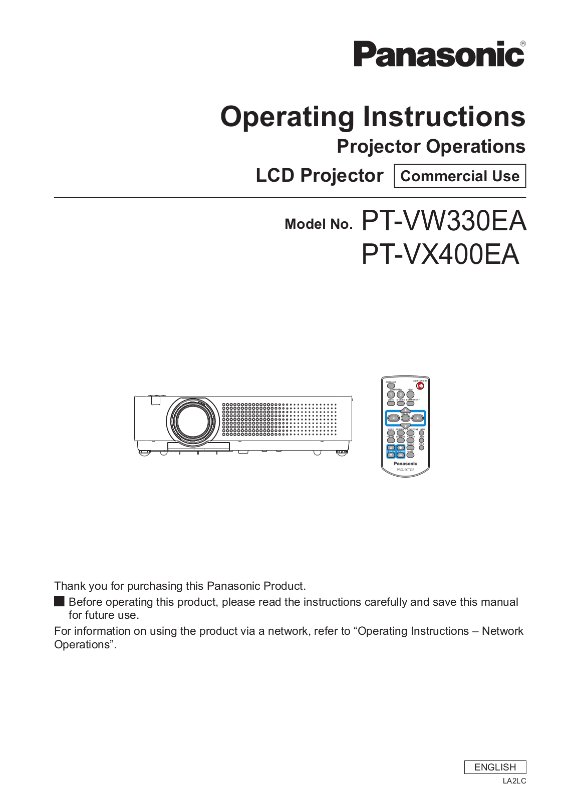 Panasonic PT-VW330EA Operating Instruction