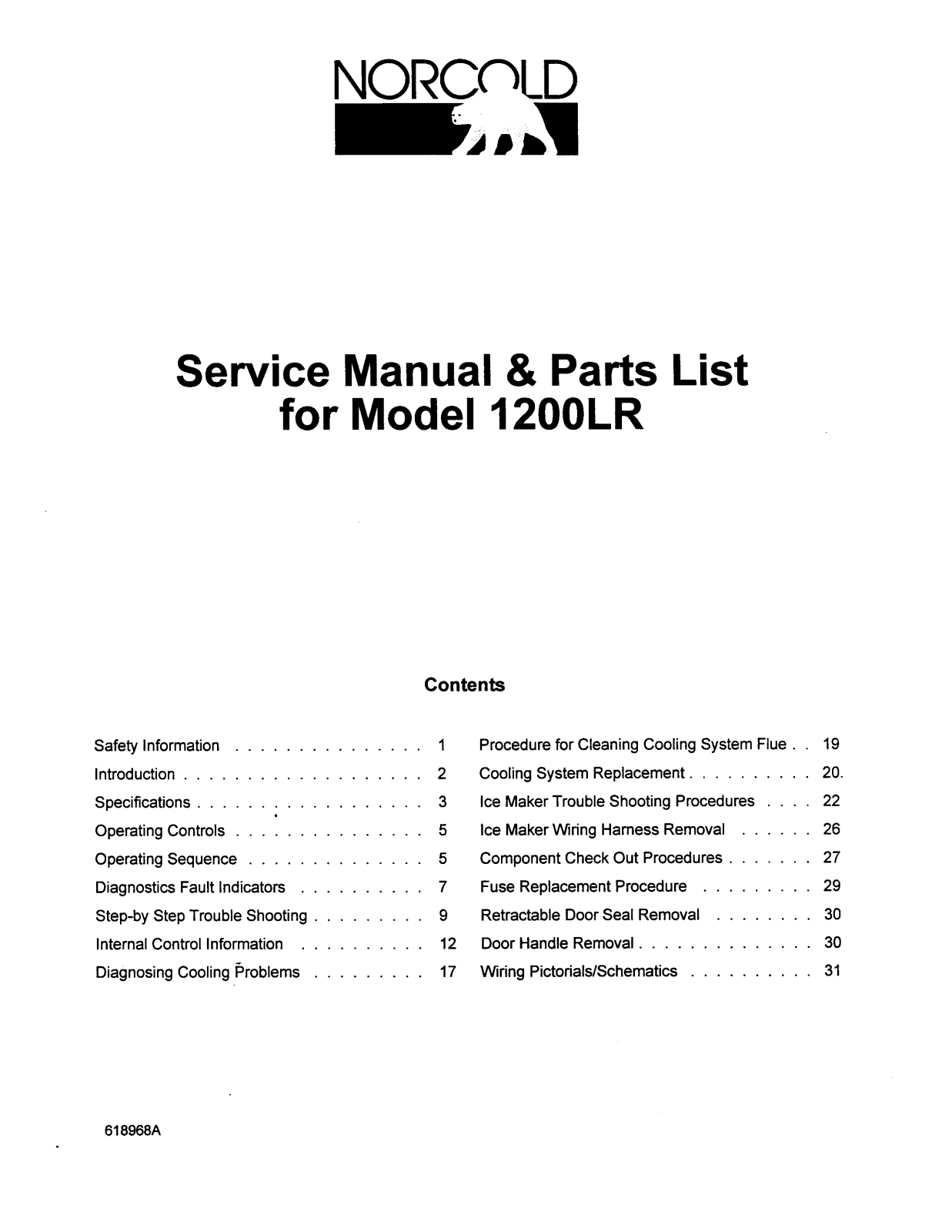 Norcold 1200LR Service Manual