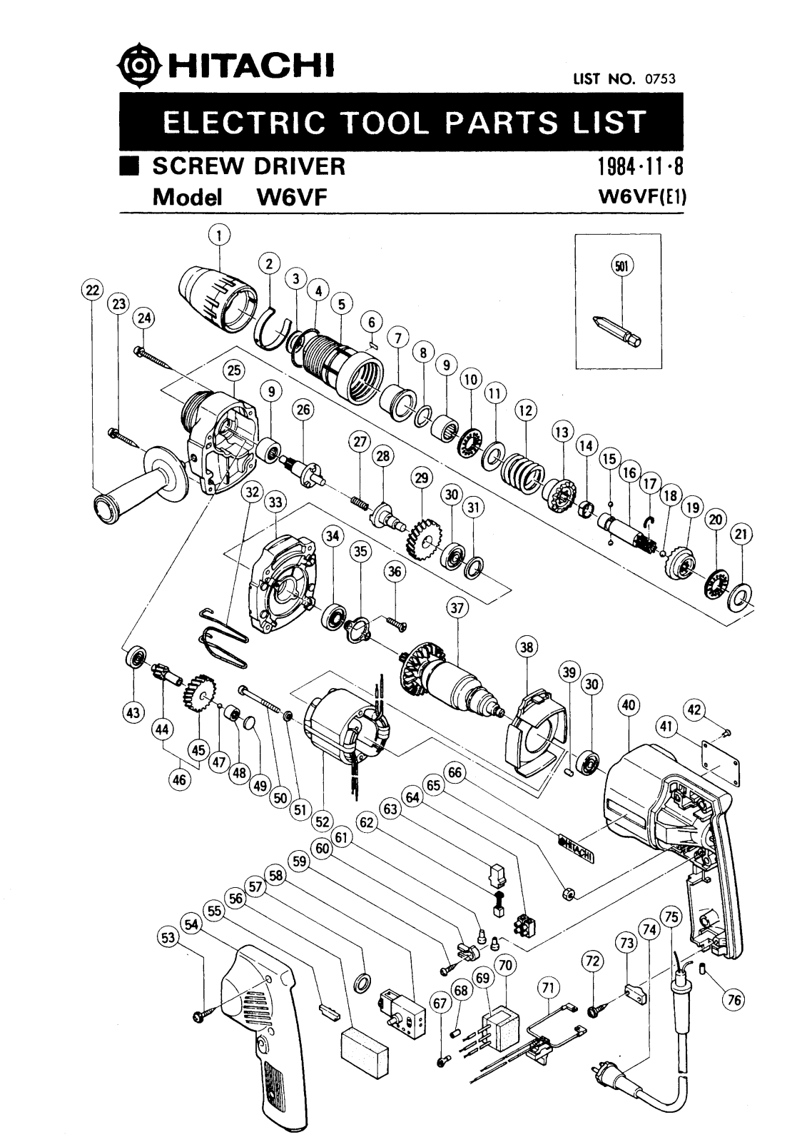 Hitachi W6VF PARTS LIST