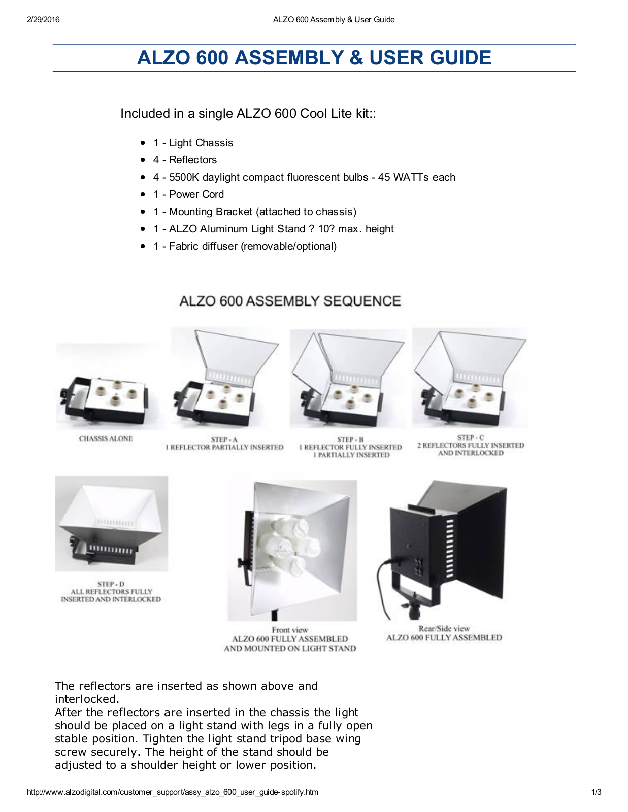 ALZO 600 Assembly & User's Manual - ManualMachine.com