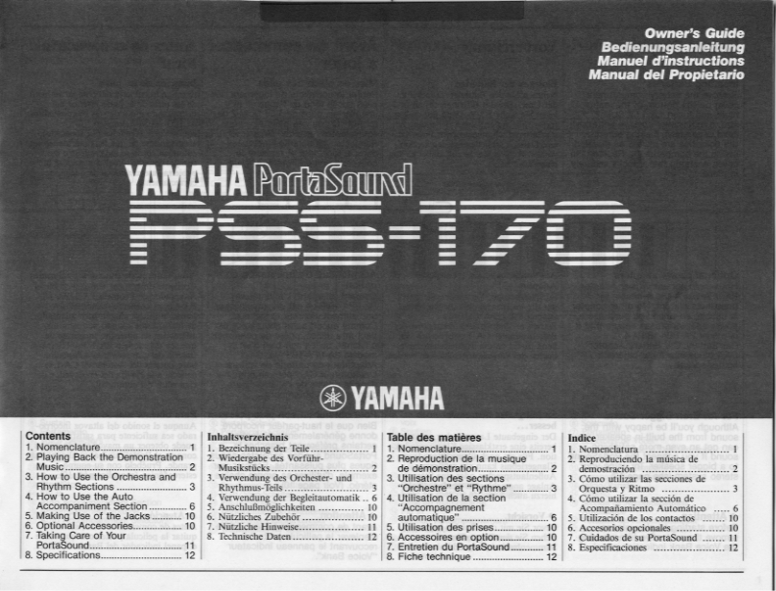 Yamaha PSS170, PSS170E User Manual