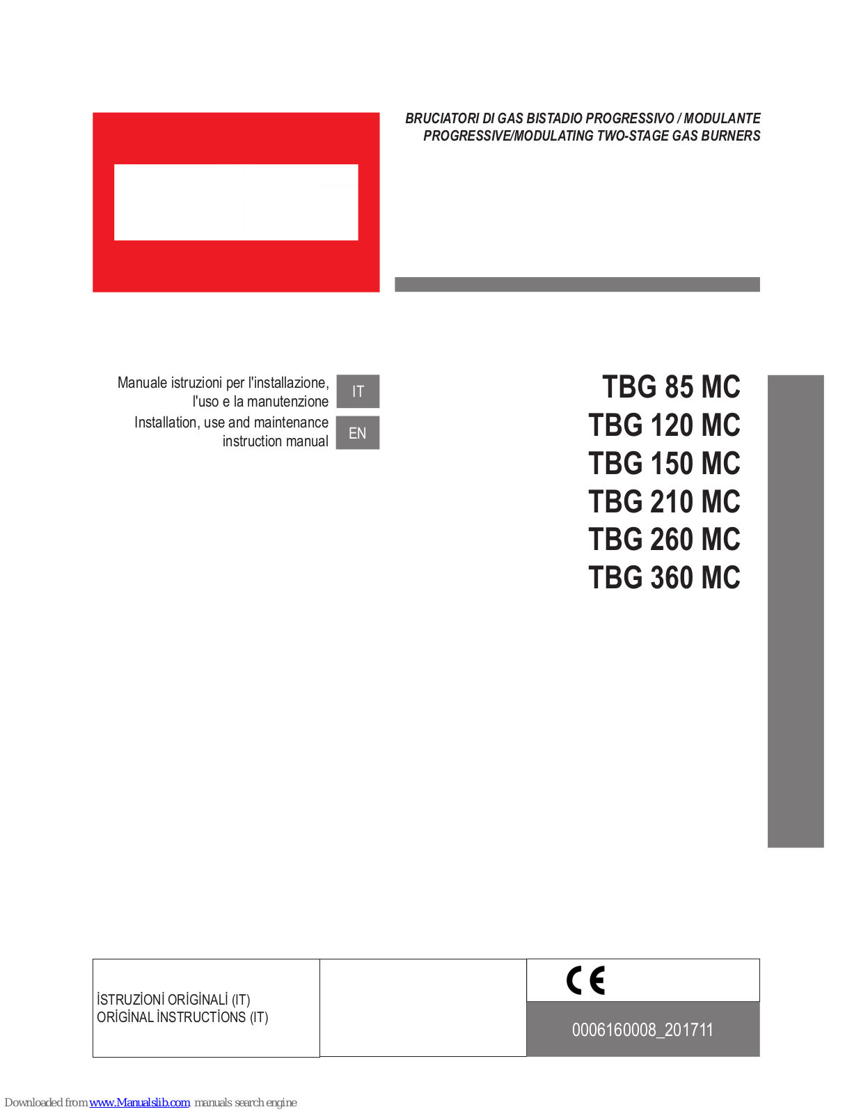 baltur TBG 85 MC, TBG 120 MC, TBG 150 MC, TBG 210 MC, TBG 260 MC Installation, Use And Maintenance Instruction Manual