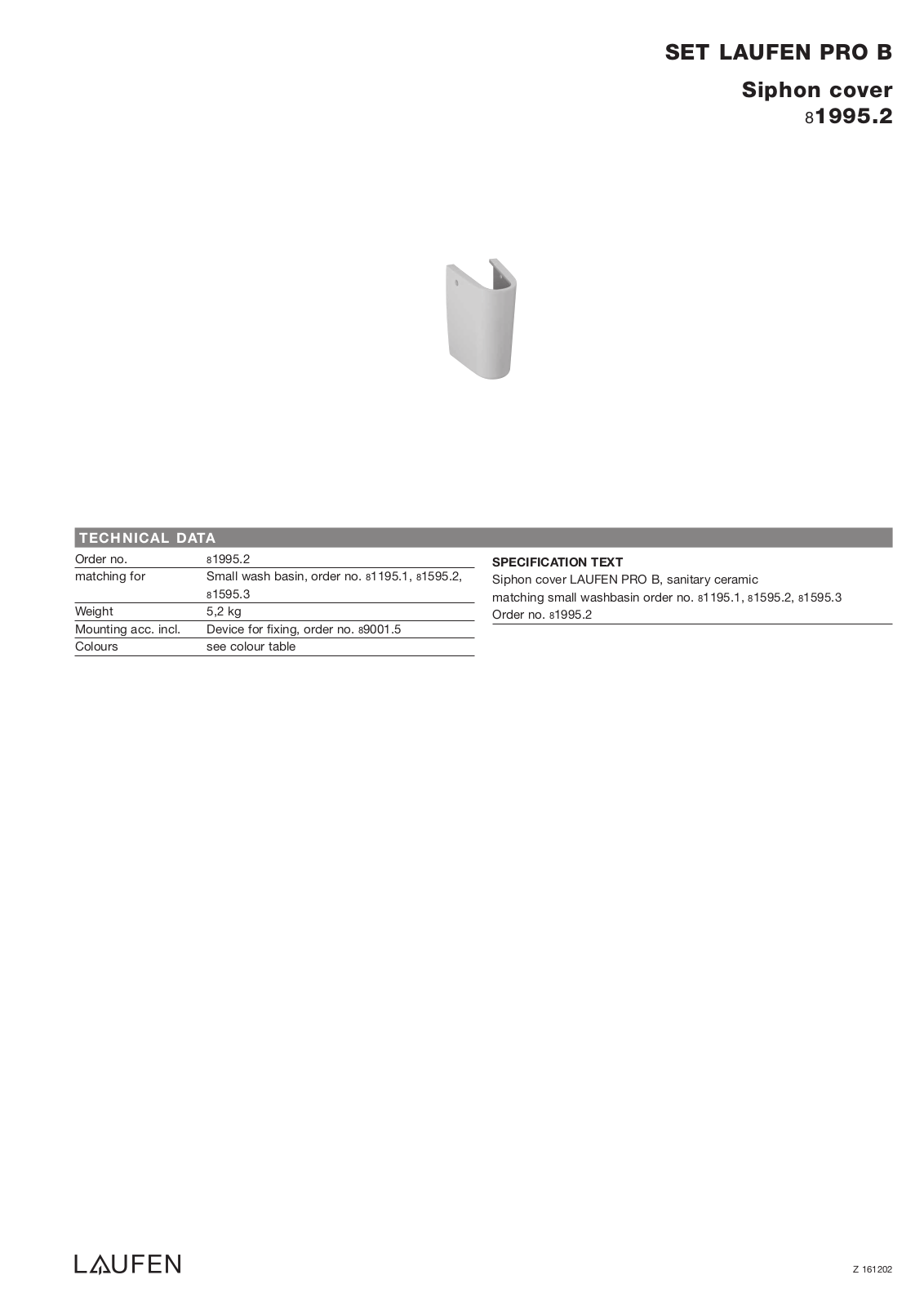 Laufen 8.1995.2 Datasheet