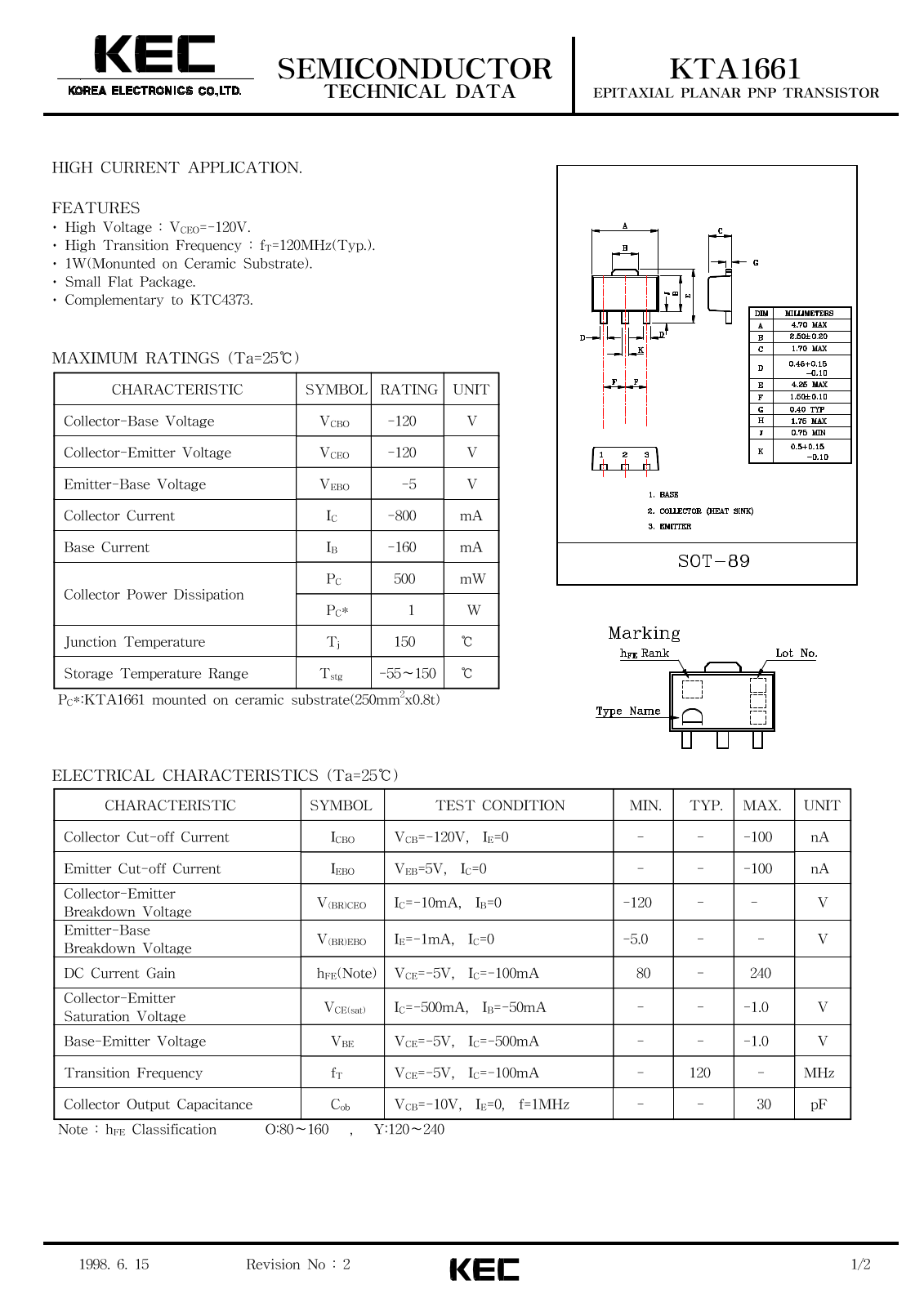 KEC KTA1661 Datasheet