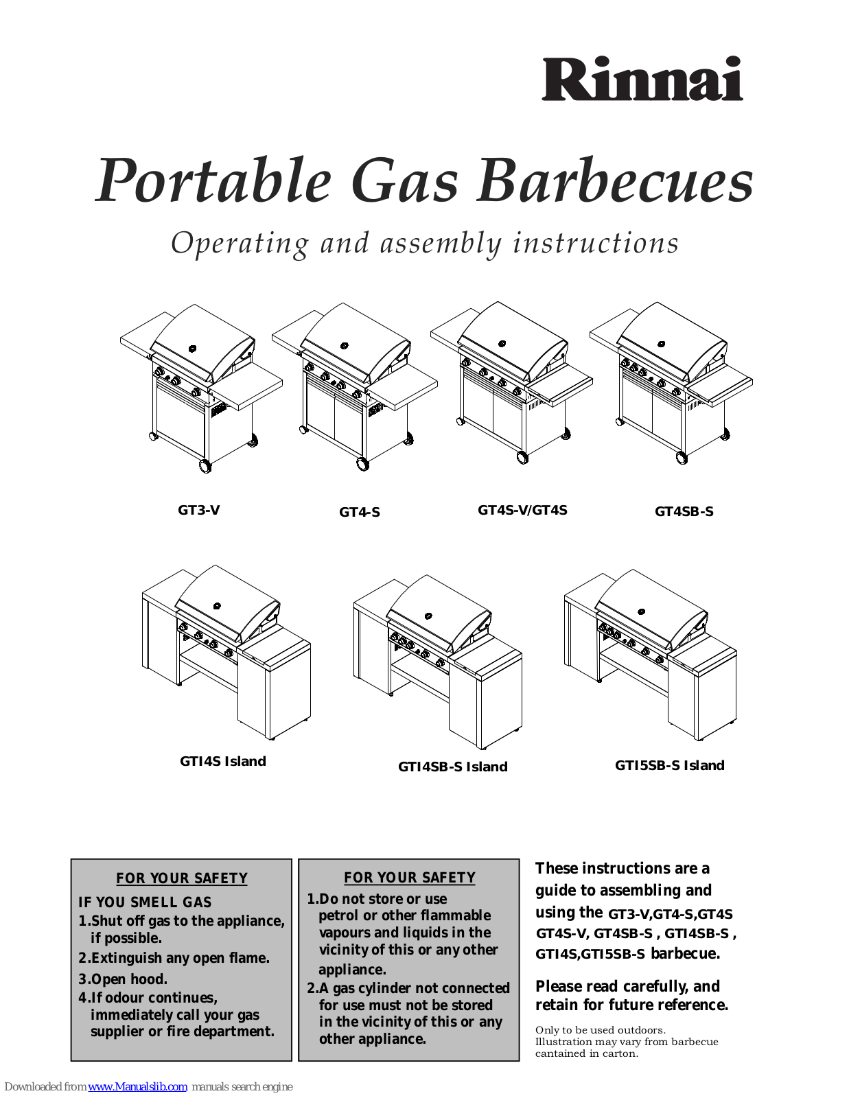 Rinnai GT3-V, GT4-S, GT4S-V, GT4SB-S, GTI4S Island Operating And Assembly Instructions Manual