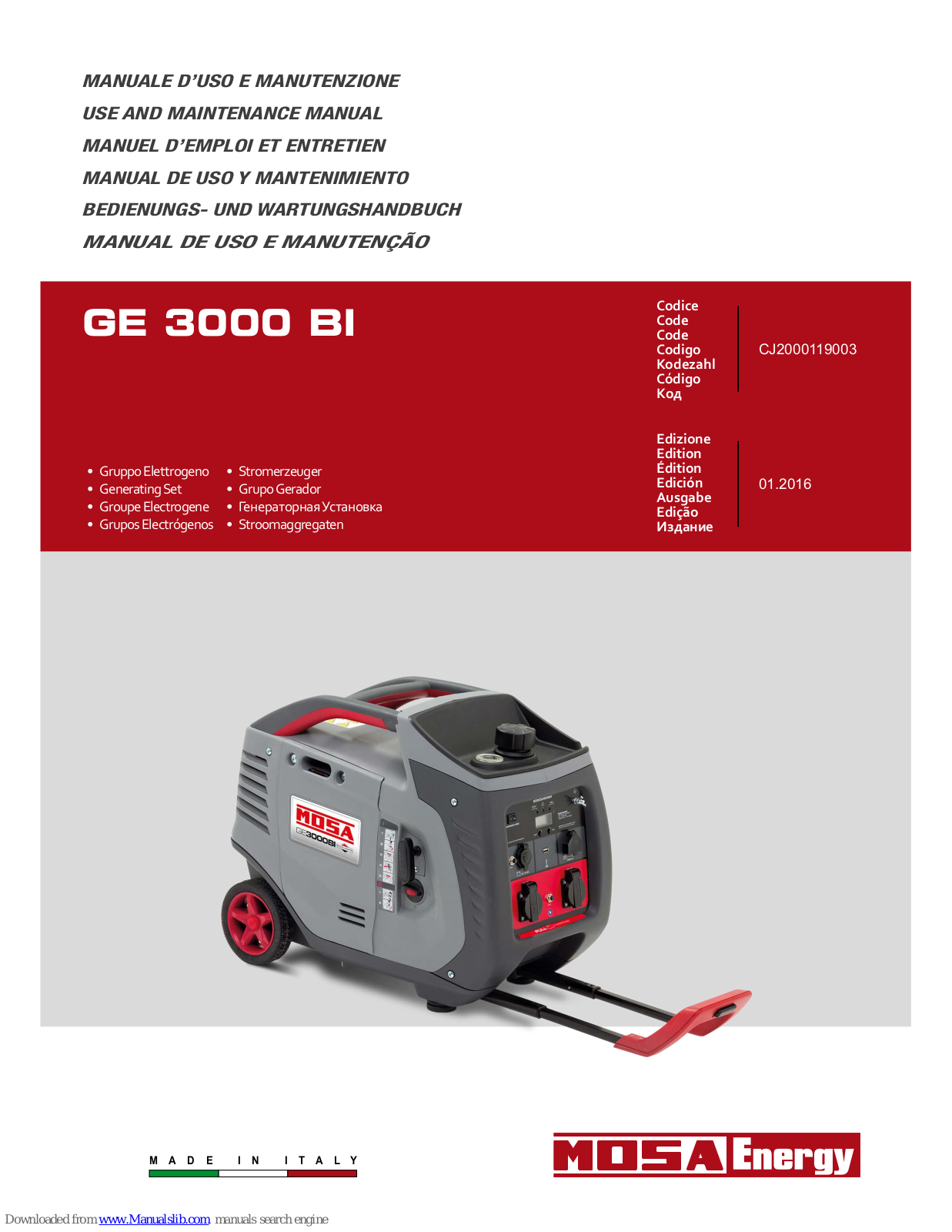 Mosa GE 3000 BI Maintance Manual