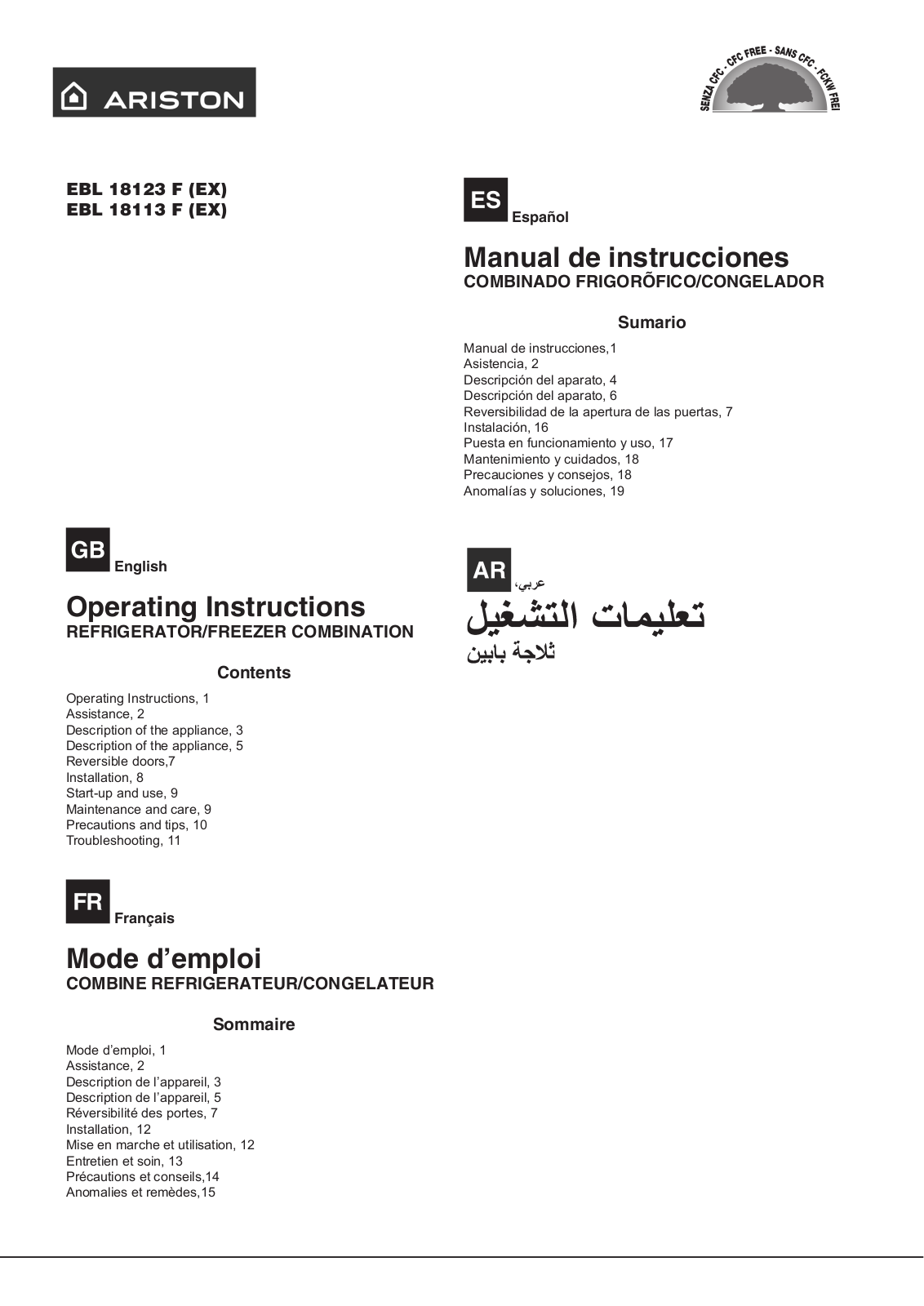 Hotpoint Ariston EBL 18113 F, EBL 18123 F User Manual