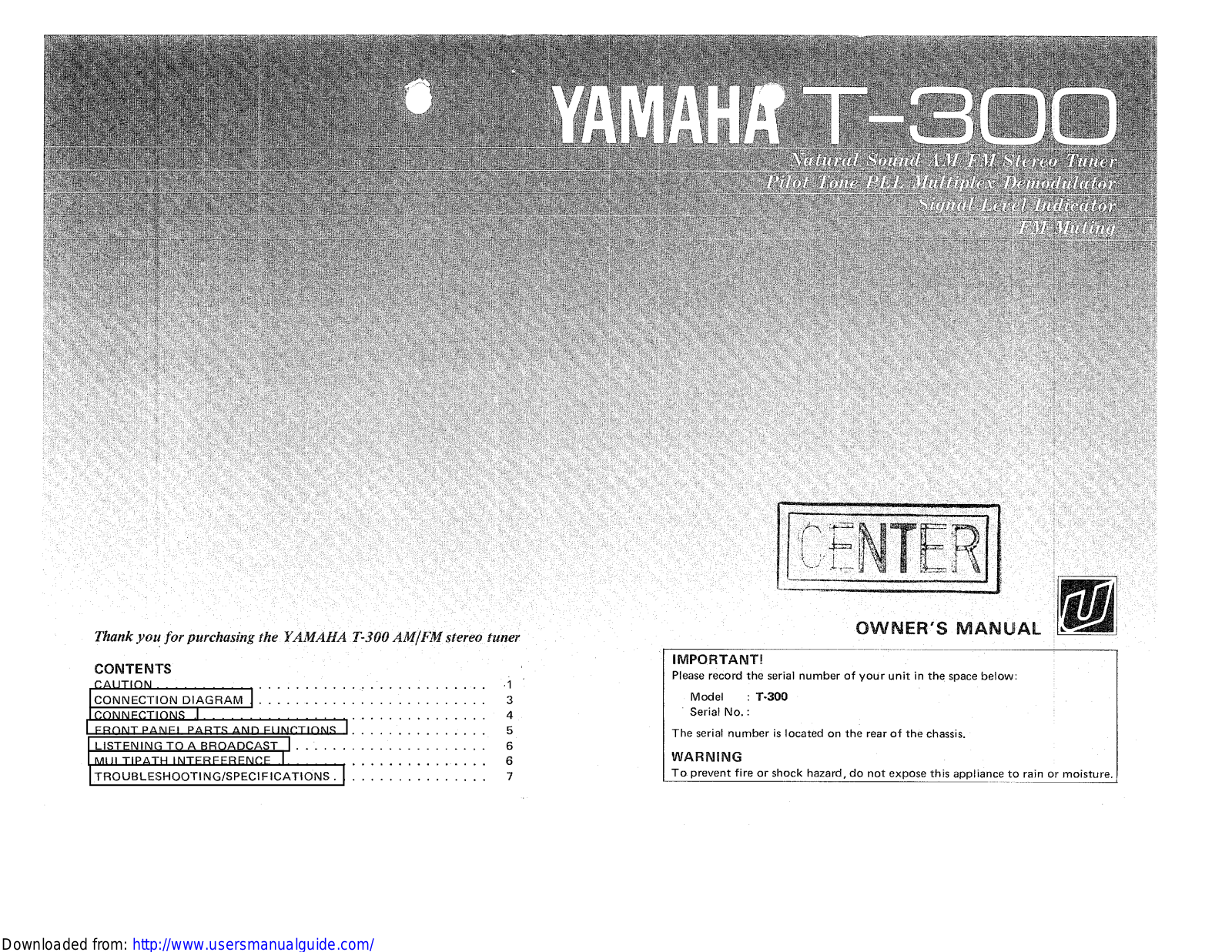 Yamaha Audio T-300 User Manual