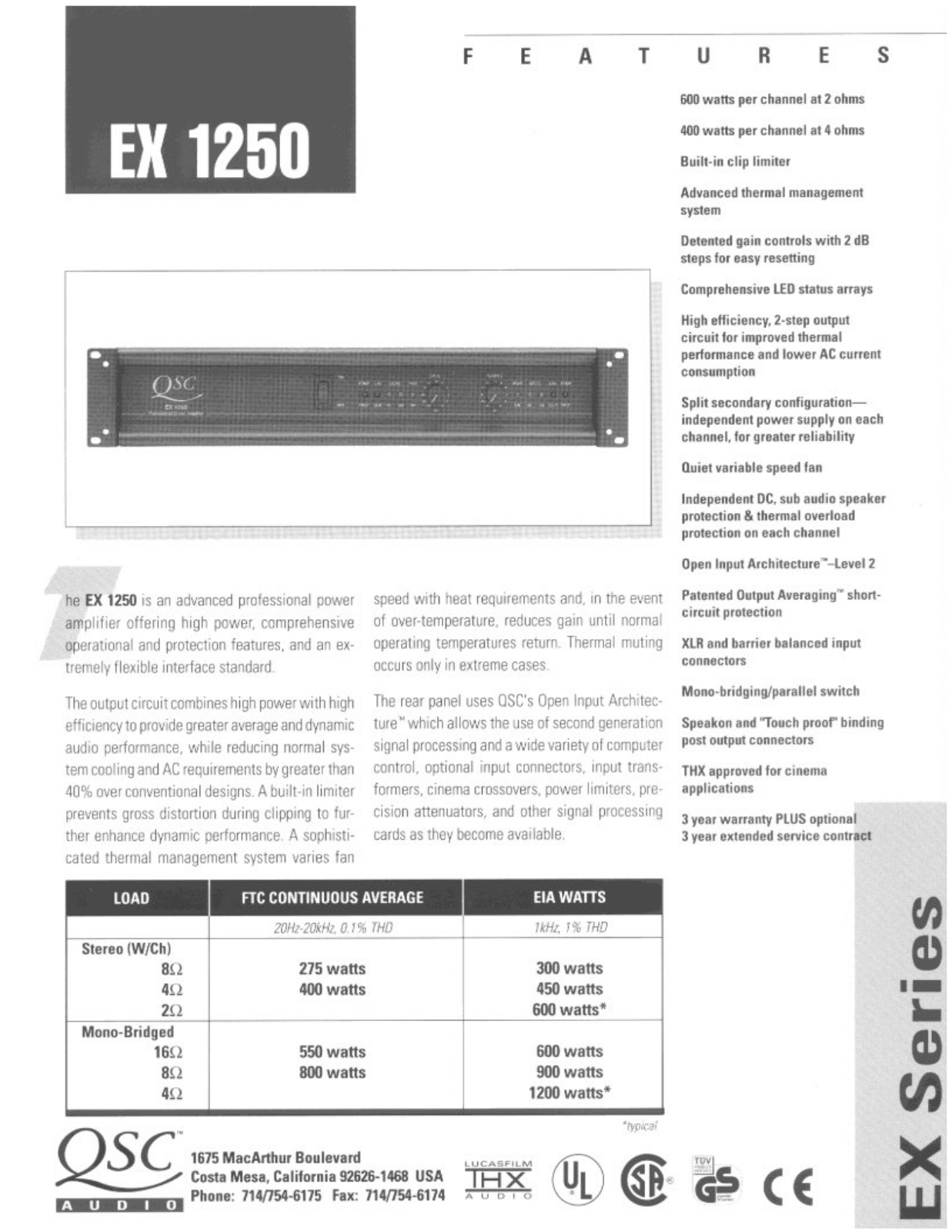 QSC Audio EX 1250 User Manual