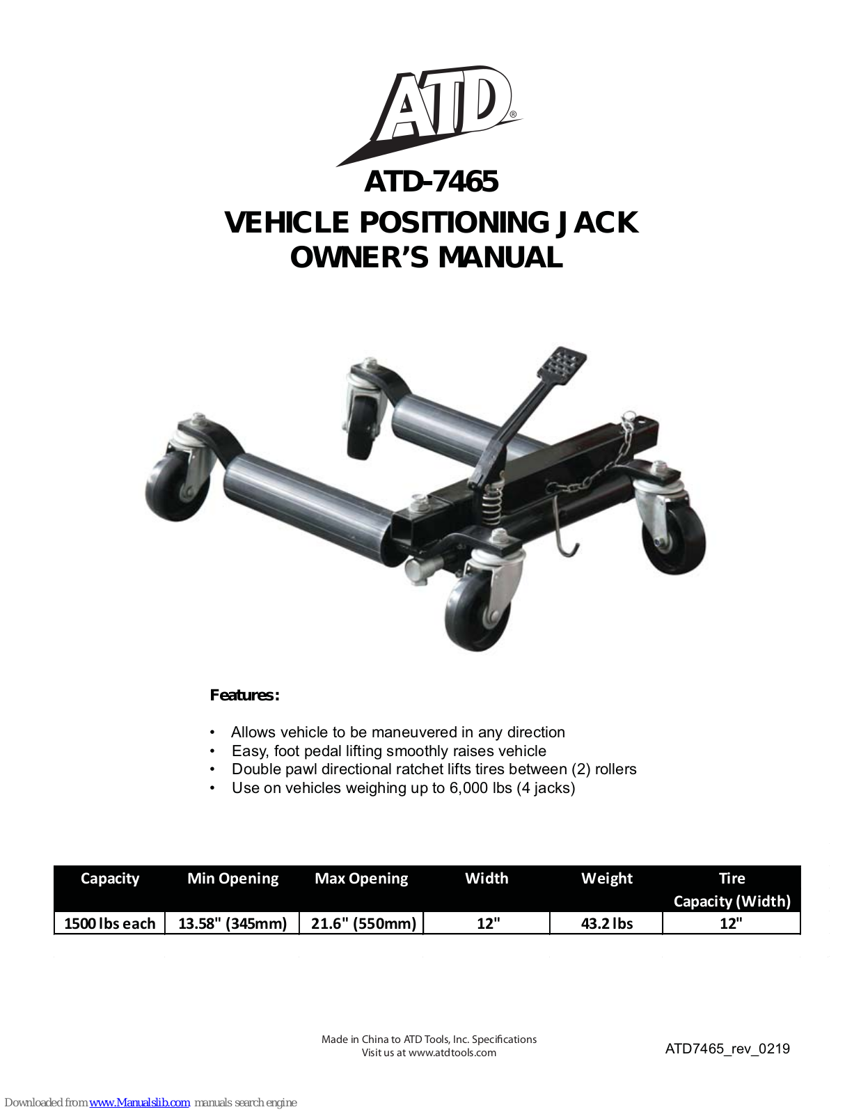 ATD Tools ATD-7465 Owner's Manual