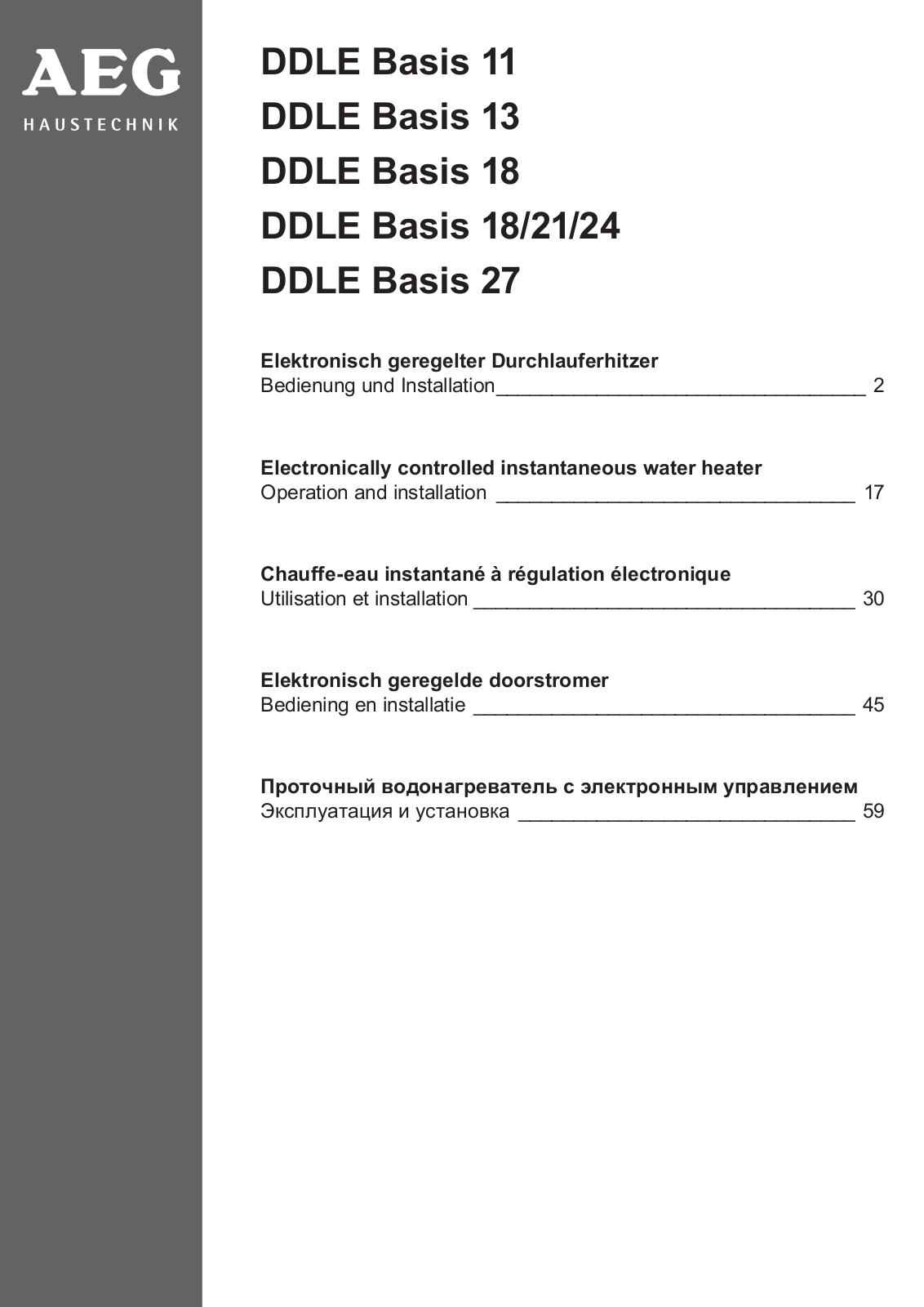 AEG DDLE Basis 11, DDLE Basis 13, DDLE Basis 18, DDLE Basis 21, DDLE Basis 24 operation manual